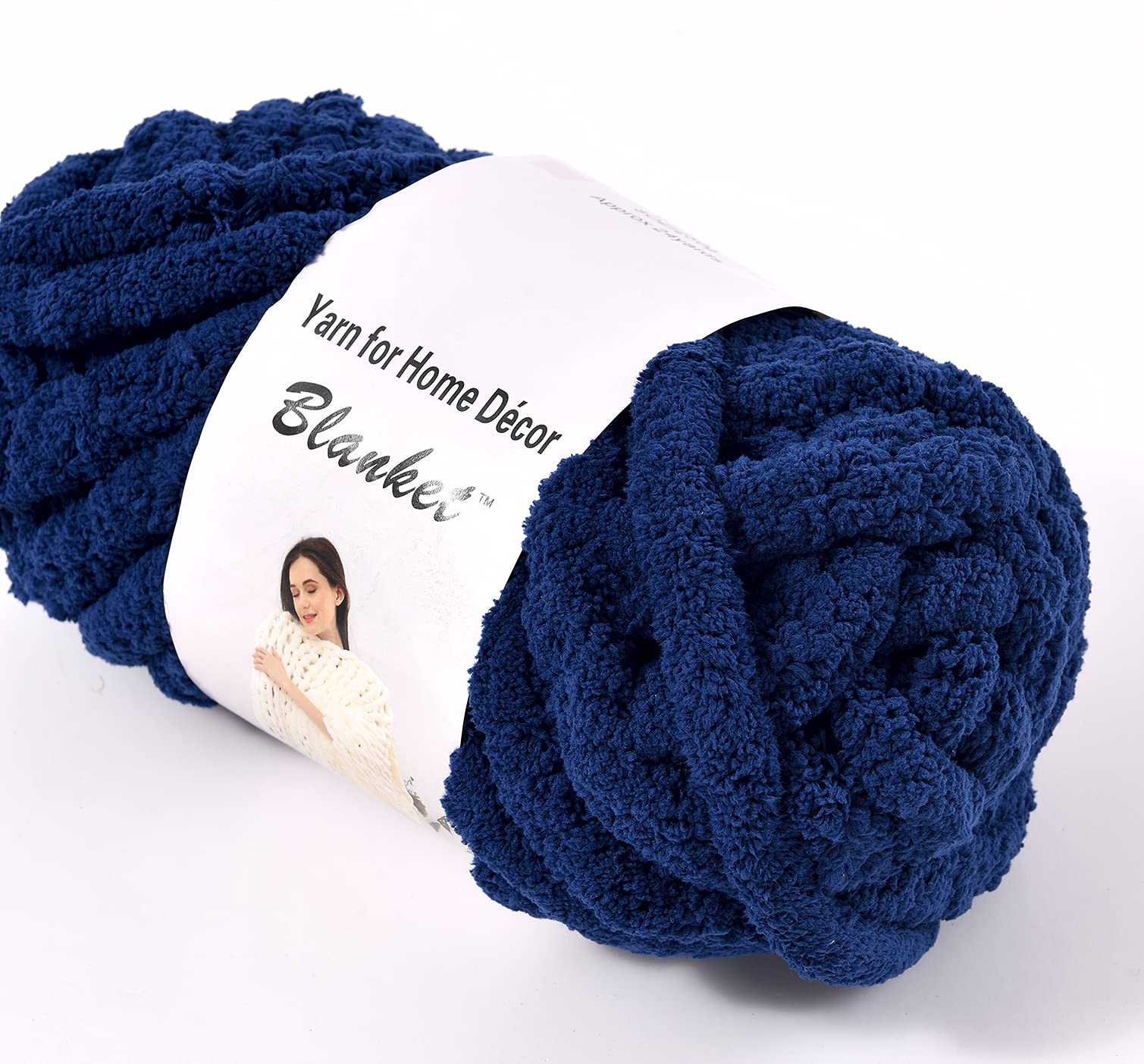 Chunky Chenille Yarn for Arm Knitting - Soft Bulky DIY Knitting Yarn for Blankets, Cushions, Scarves & Home Decor (Navy Blue, 250g/0.55 lb, 24 Yards) - Perfect for Cozy Winter Crafts & Gift Making