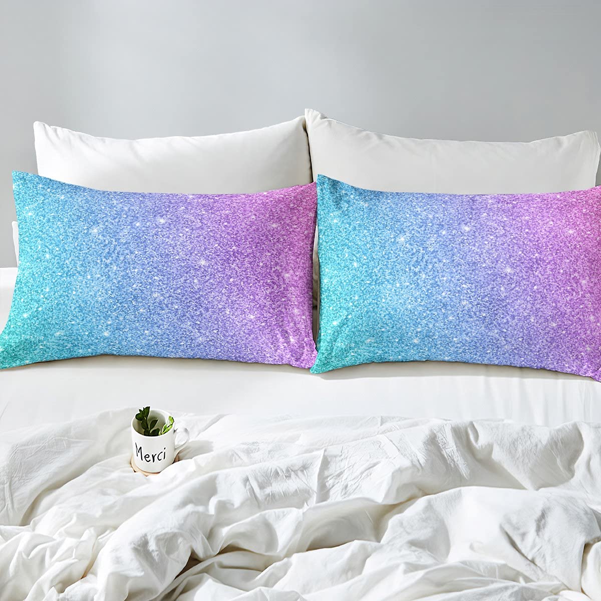**Trendy Glitter Twin Duvet Cover Set - Turquoise Teal Blue Pink Pastel Marble Print, 2-Piece Bedding for Girls & Women | Mermaid Tie-Dye Design, Soft & Stylish Comforter Cover | Perfect for Teen Bedrooms, Dorm Decor, and Gift Ideas**