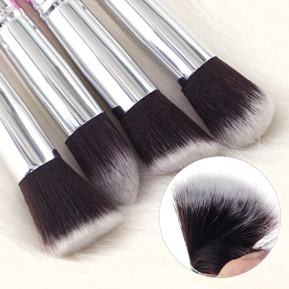 Lukzer 10PCS Premium Makeup Brush Set - Soft Synthetic Bristles with Pink & Silver Handle + Free Sponge Puff | Professional Cosmetic Brushes for Foundation, Blending, Contouring & Eyeshadow | Perfect for Makeup Artists & Beginners