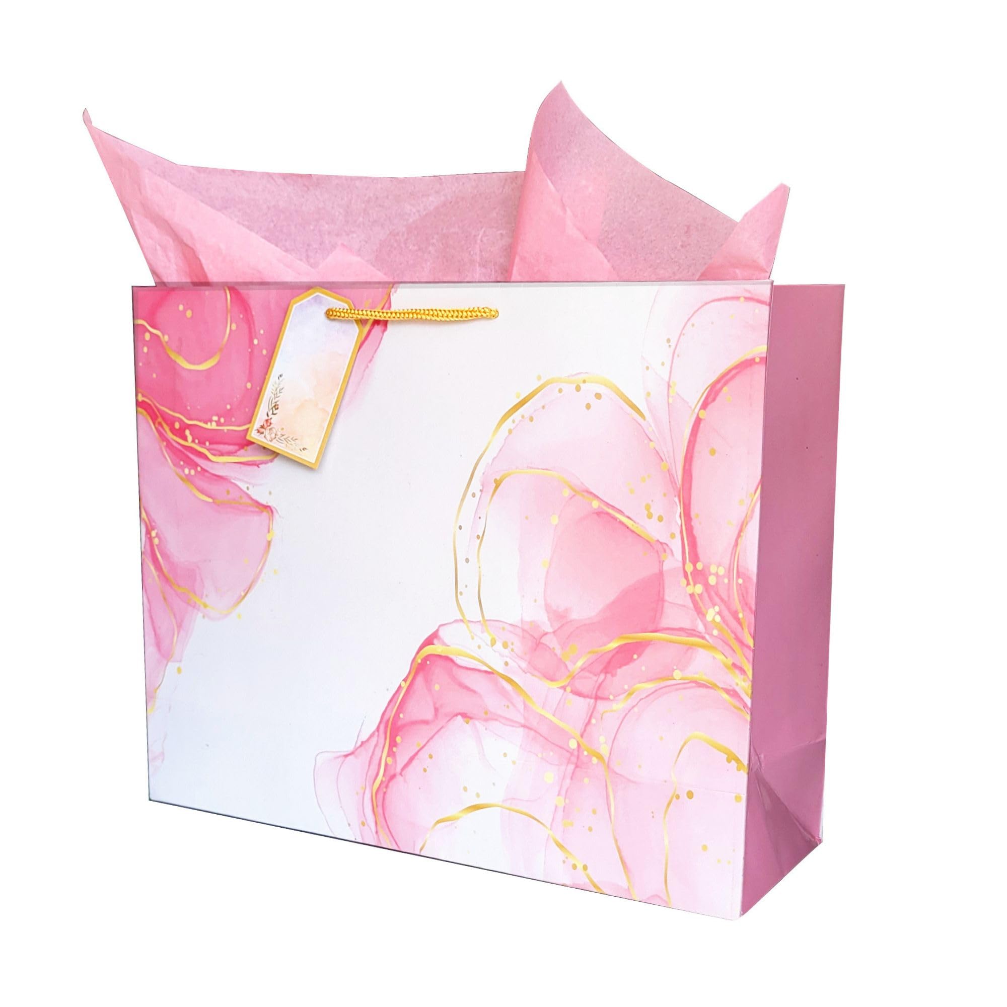 Premium Ombre Pink Gift Bags - 30x23x9cm Large Wedding & Birthday Party Favor Bags - Pack of 5 Eco-Friendly Paper Gift Bags for Return Gifts, Bridal Showers, Baby Showers & Special Occasions