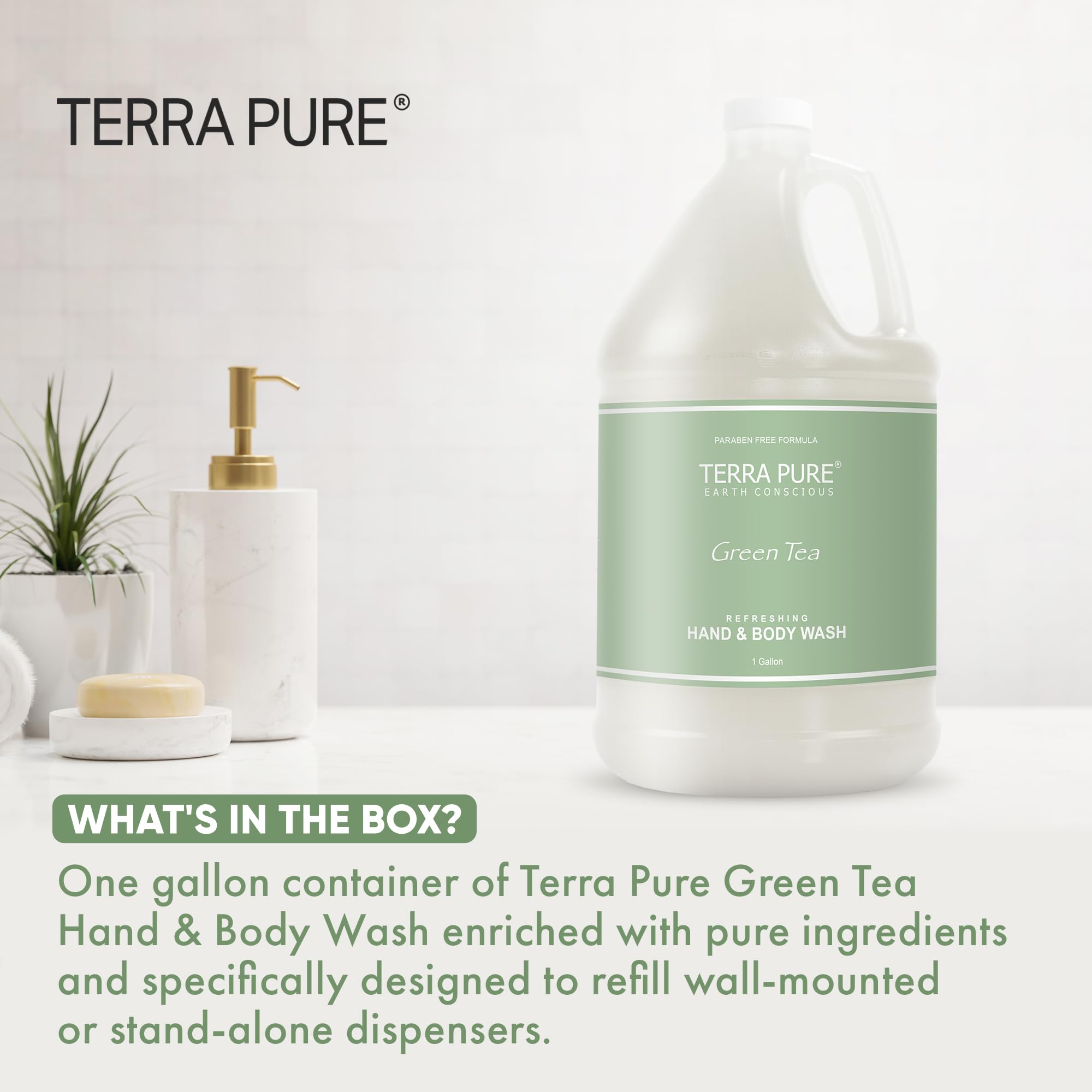 Terra Pure Hotel Body Wash & Hand Soap Refill - 1 Gallon Bulk Size for Soap Dispensers | Moisturizing & Gentle Cleansing | Ideal for Hotels, Spas, Gyms & Home Use