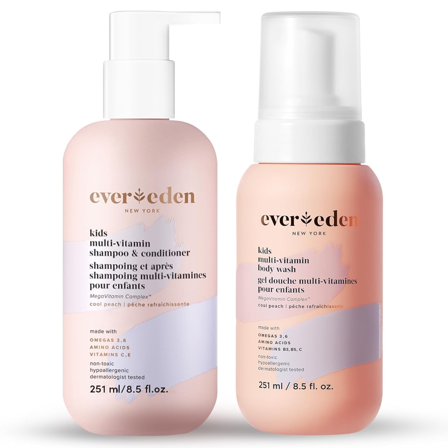 Evereden Kids 2-in-1 Shampoo & Conditioner + Body Wash Set | Gentle, Non-Toxic Baby Care | Cool Peach Scent | Perfect for Daily Bath Time & Sensitive Skin