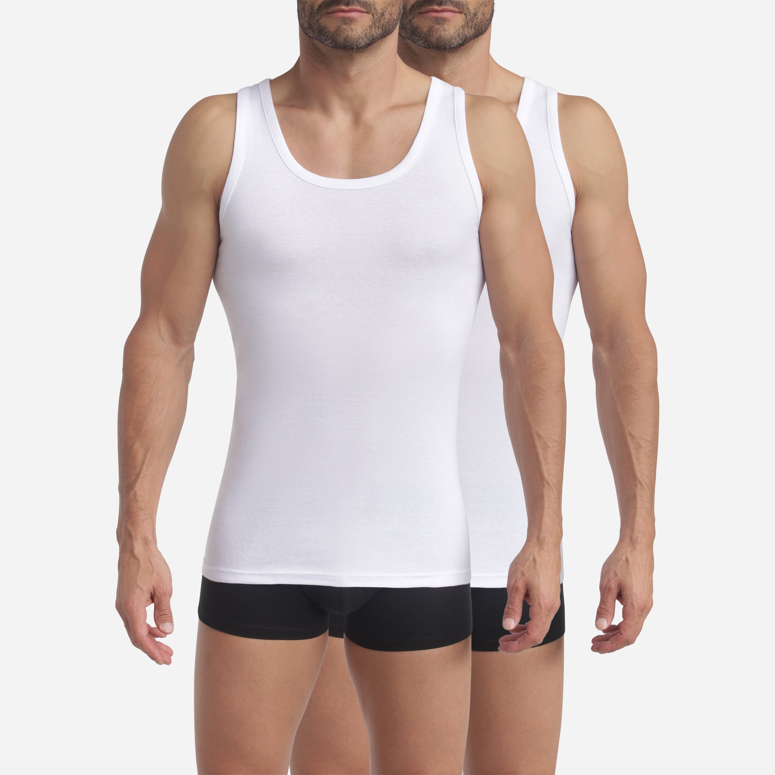 2 Pack Men's White Cotton Tank Tops - Eco-Friendly & Breathable for Gym, Workout, and Casual Wear