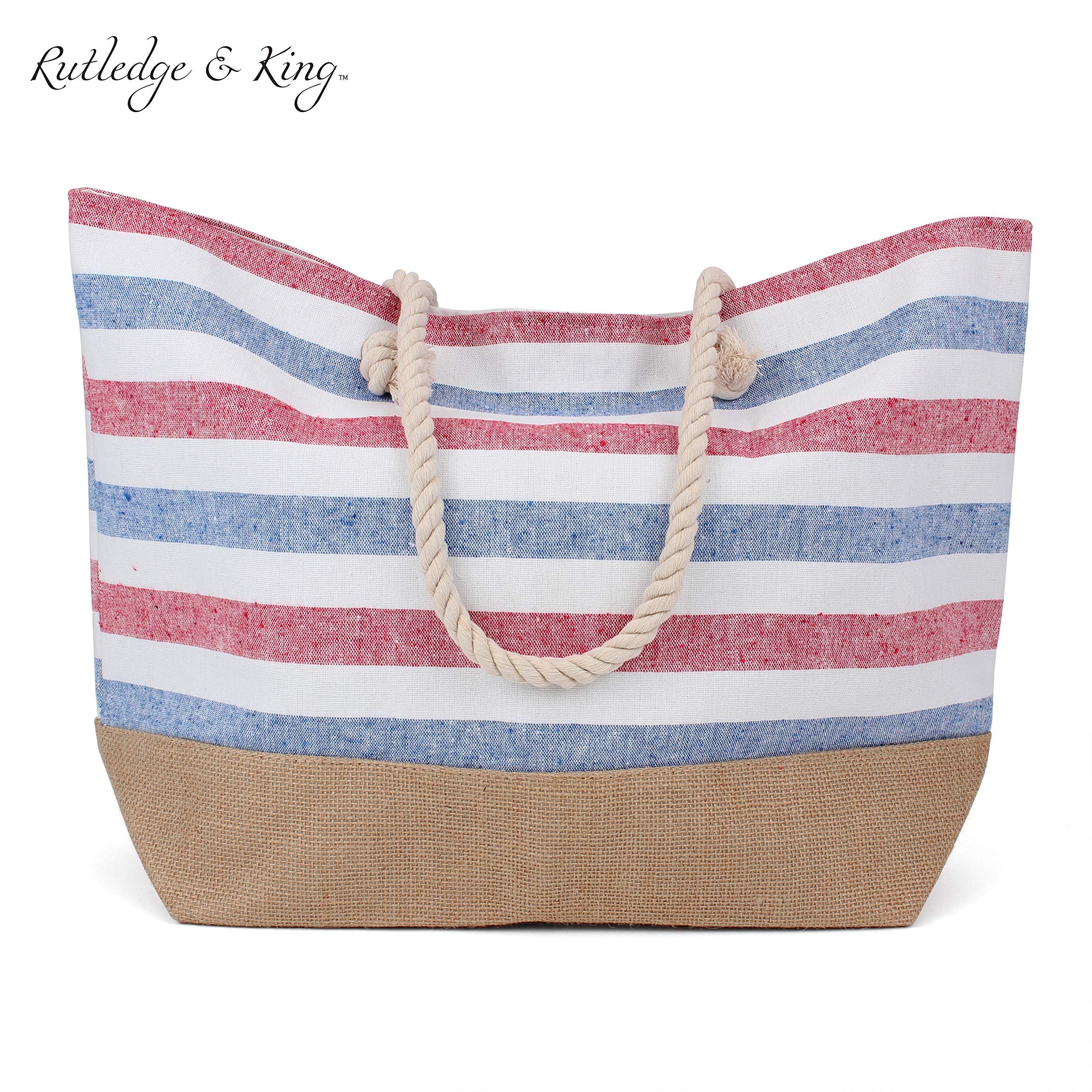 Rutledge & King Large Beach Tote Bag with Rope Handles - Stylish & Spacious Summer Tote for Women - Perfect for Beach, Pool, Travel & Shopping