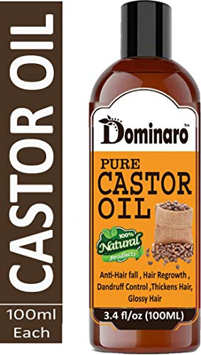 Dominaro Premium Cold Pressed Castor Oil - 100% Pure Natural Hair Growth & Skin Care Treatment (3.4 fl oz) - Promotes Thicker Eyelashes, Eyebrows & Healthy Scalp - Perfect for DIY Beauty Recipes & Nighttime Hair Masks