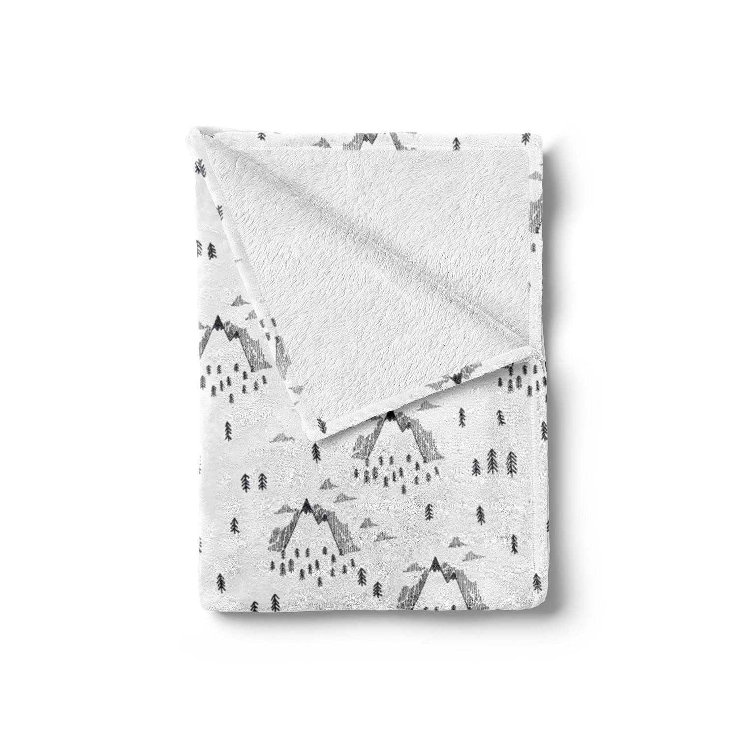 Ambesonne Flannel Fleece Throw Blanket - Soft Mountain Peaks & Spruce Trees Design, 50
