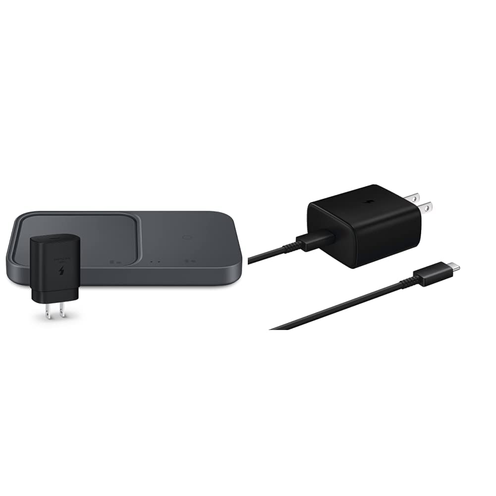 Samsung 15W Wireless Charger Pad & 45W Super Fast Wall Charger Combo - Dual Fast Charging Station for iPhone, Galaxy, AirPods - Home & Office Use (US Version with Warranty)