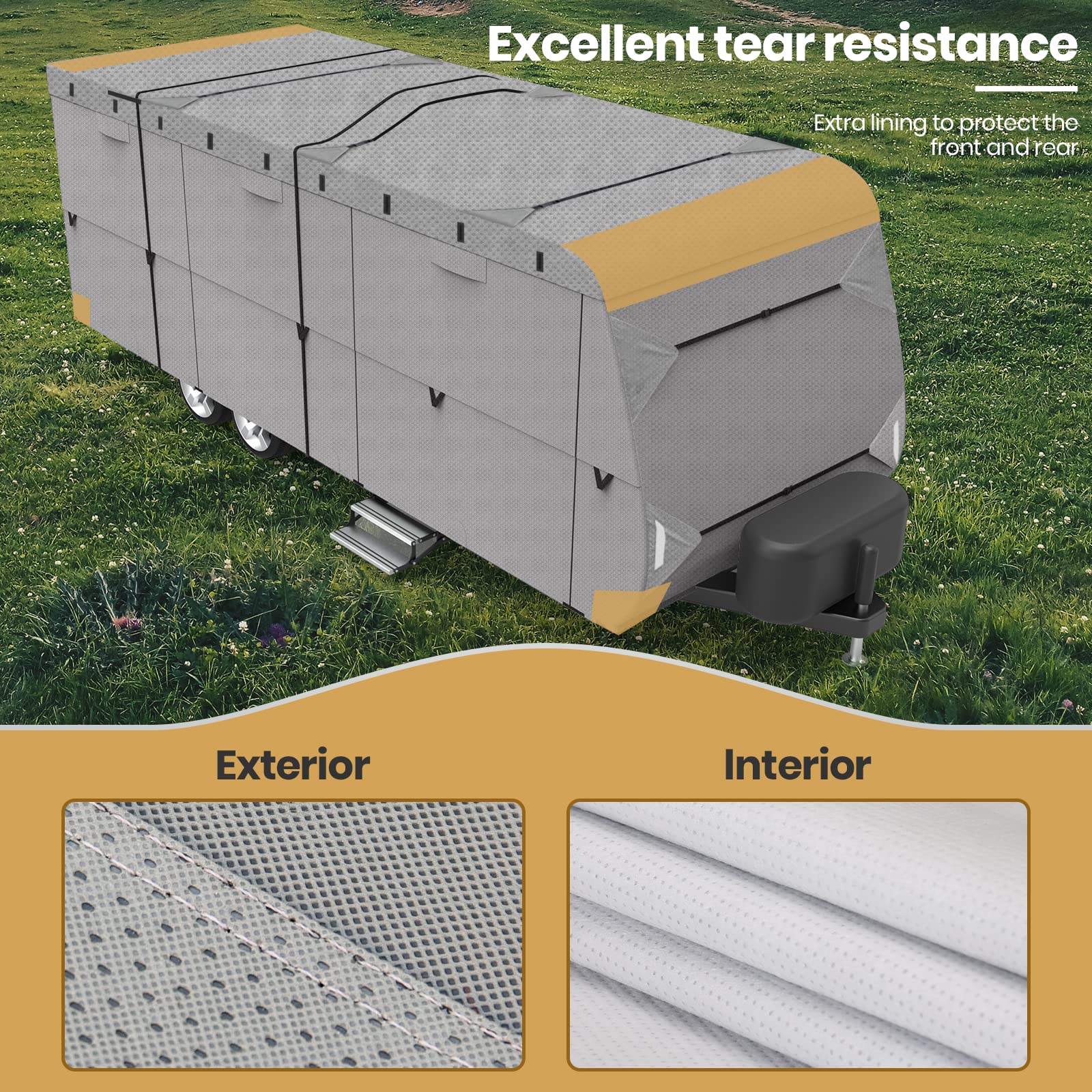 Easy Setup RV Cover - Extra Thick 5-Layer Waterproof Travel Trailer & Camper Cover with Assist Poles (33'-35' Fit, Grey) | All-Weather Protection for Outdoor Storage & Winter Use