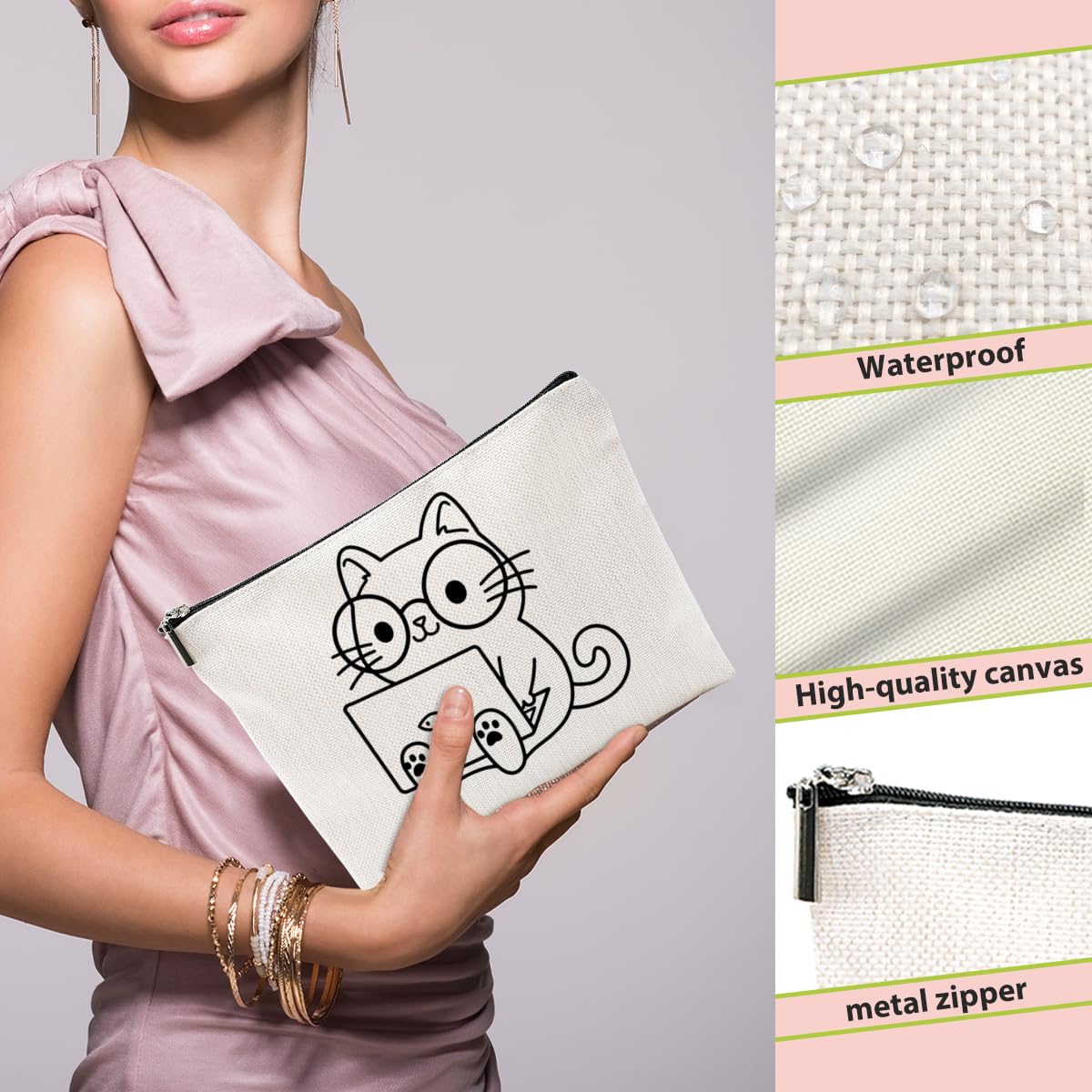 Cute Cat Makeup Bag for Women - Perfect Cat Lover Gift for Wife, Daughter & Friends | Cat Mom Cosmetic & Toiletry Pouch | Ideal Christmas, Birthday & Thanksgiving Present | Great for Travel, Gym & Daily Use