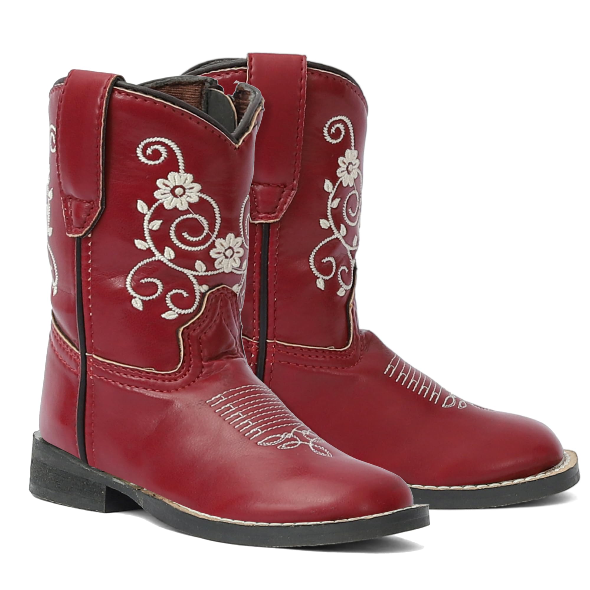 TuffRider Toddler Cowgirl Boots - Fire Red Floral Western Boots for Girls, Comfortable & Stylish Riding Boots for Kids - Perfect for Horseback Riding, Rodeos & Western Fashion