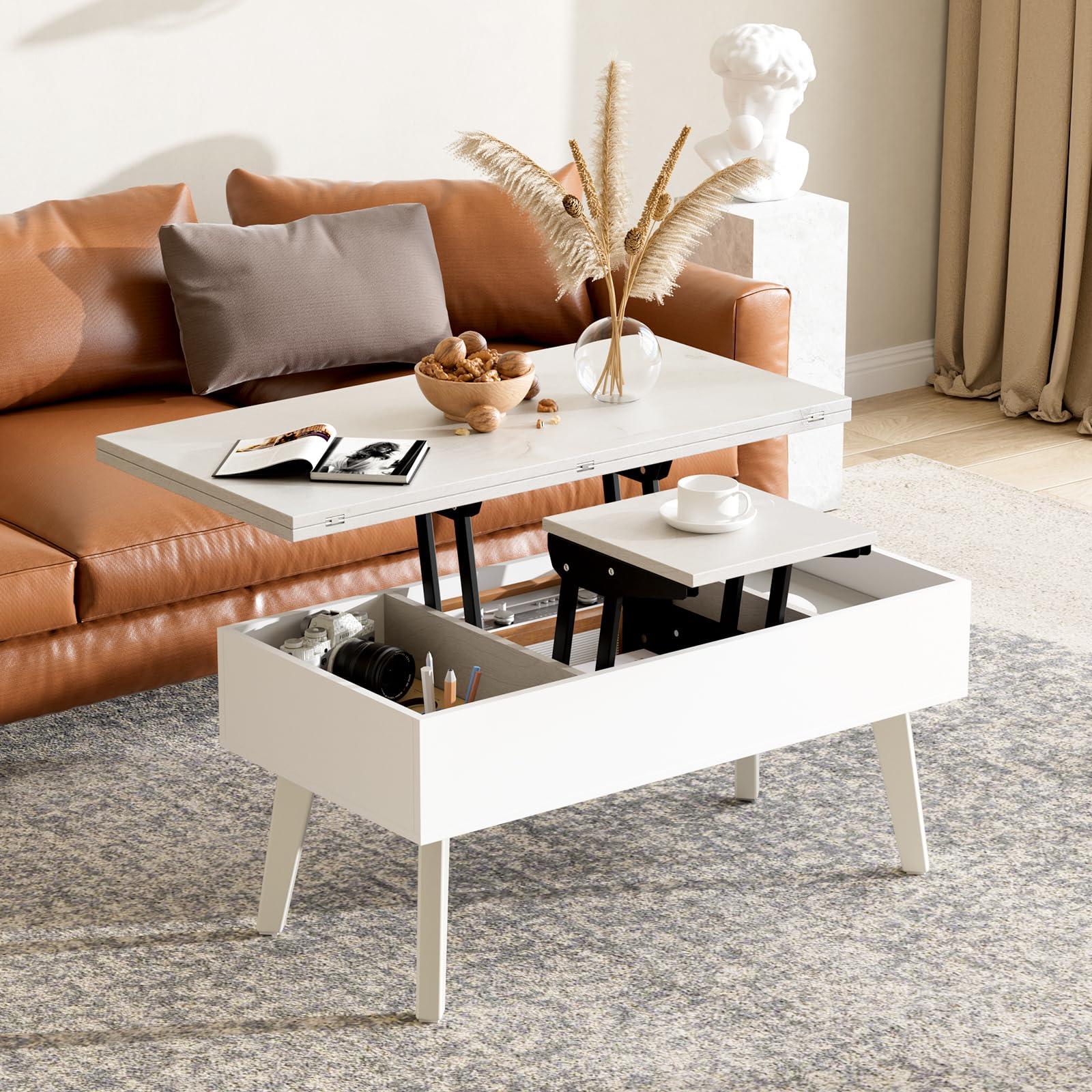 3 in 1 Lift Top Coffee Table - Easy 10-Minute Assembly, Convertible Multifunctional Table to Dining Table & Work Desk with Storage, Modern Gray - Perfect for Small Spaces, Living Rooms & Home Offices