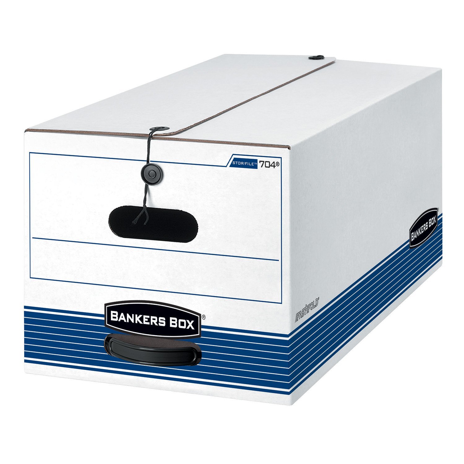Bankers Box Stor/File Storage Box - Letter Size, Button Tie Closure, White/Blue - 12 Pack/Carton | Perfect for Office, Home, or School Document Organization