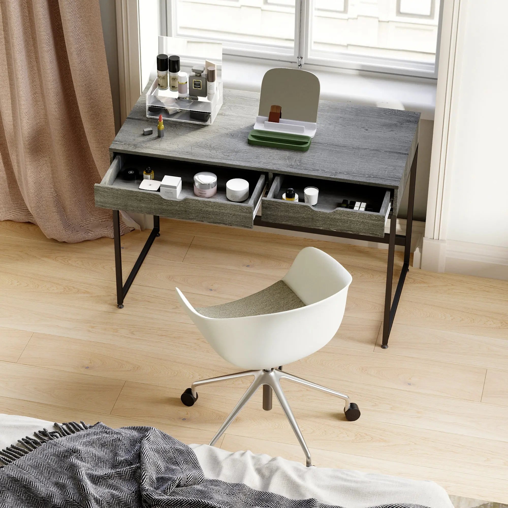Bestier Modern Rectangular Writing Computer Desk with 2 Drawers - Home Office, Study & Workspace Solution for Small Spaces