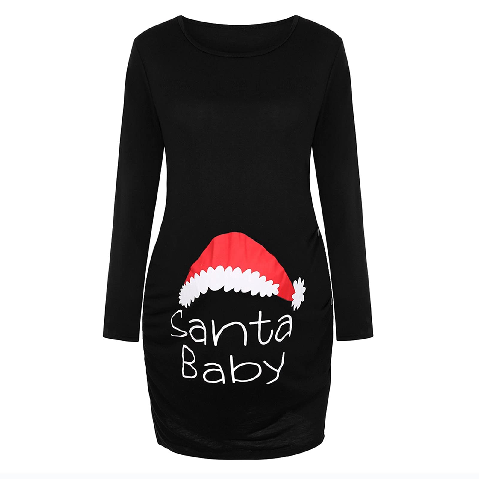 Maternity Christmas Dress for Women - Long Sleeve Letter Print Tunic Top Mini Dress (Black-02#, XXL) - Perfect for Holiday Parties, Family Gatherings & Pregnancy Photos