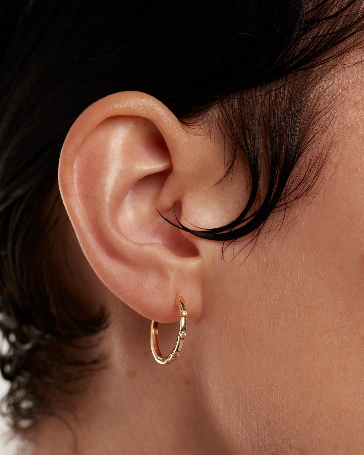 GRID 14K Yellow Gold Diamond Hoop Earrings for Women - Elegant Frosty Finish for Parties & Special Occasions