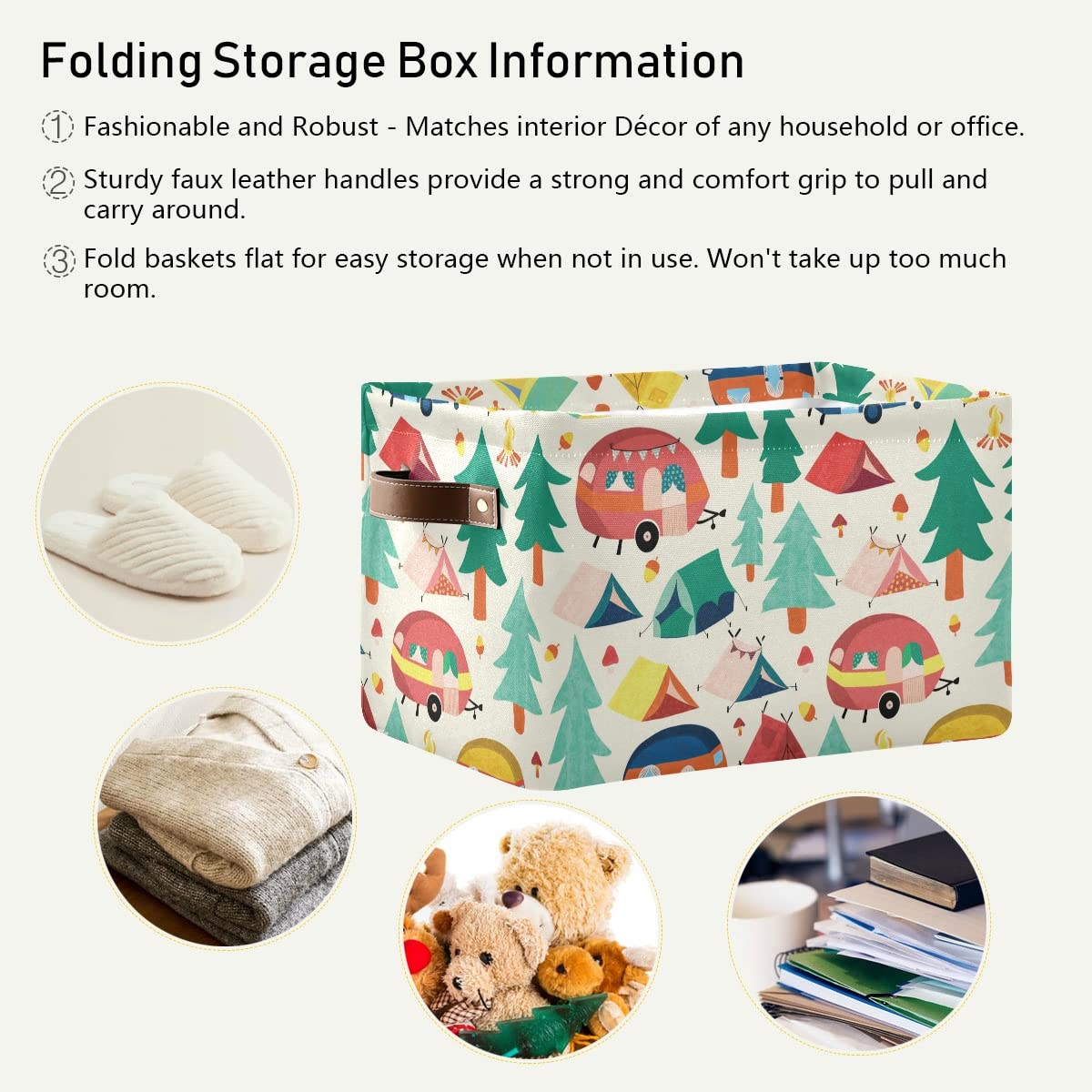 Camper Caravans & Tents Storage Basket - Forest Square Canvas Storage Bins for Home Office Organization - Closet Shelf Organizer (1-Piece) - Perfect for Camping Gear, Bedroom & Closet Storage