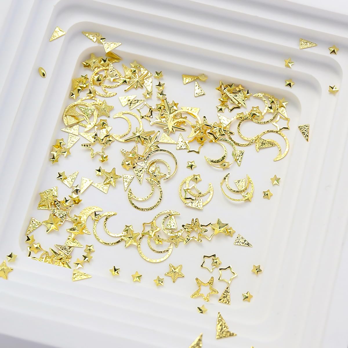 1 Box 3D Gold Nail Charms - Metallic Star & Moon Studs with Rhinestones - Nail Art Decorations for Manicure, Acrylic Nails - Perfect for Women & Girls DIY Nail Art (Great for Parties, Weddings & Special Occasions)