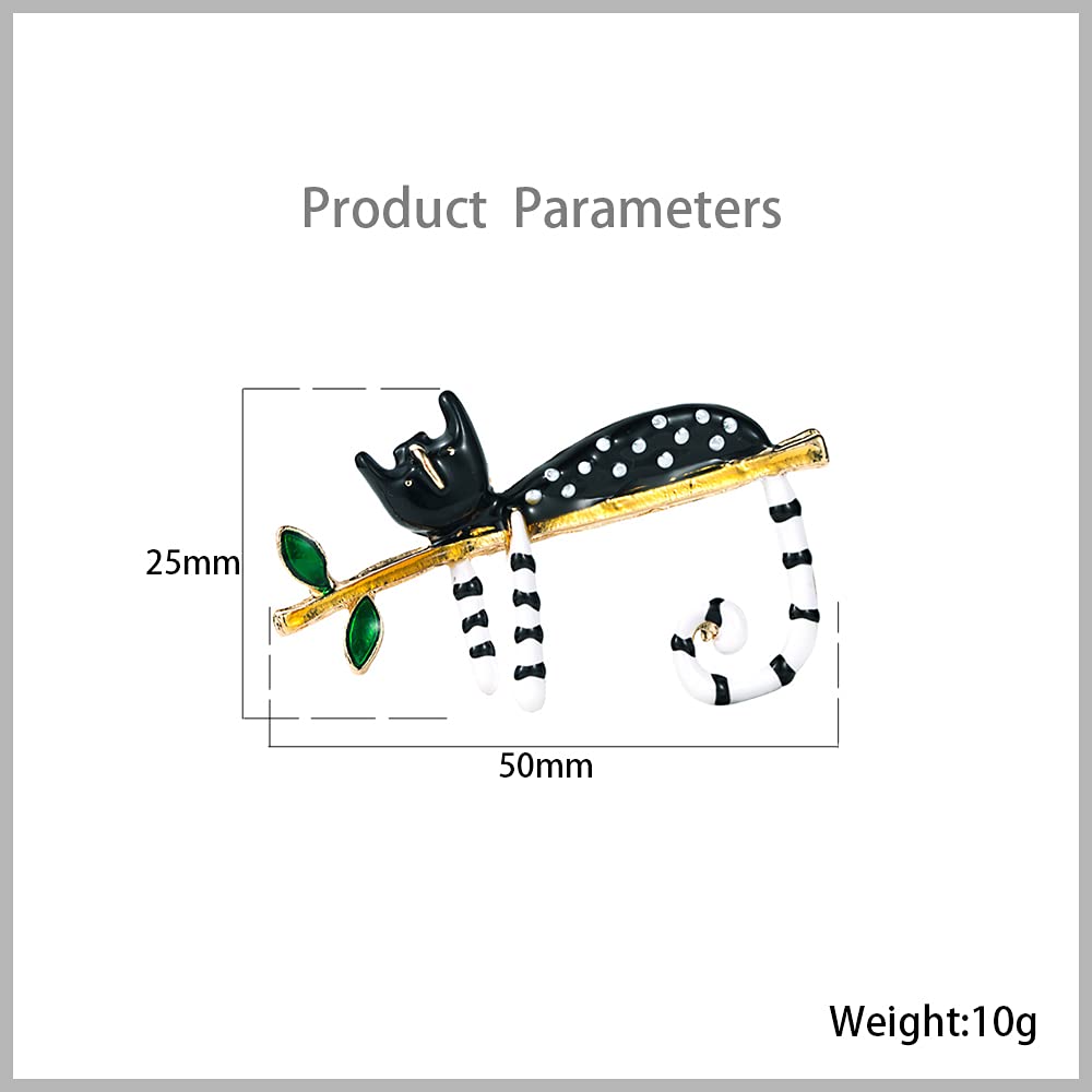 Elegant Black & White Cat Brooch Pin for Women & Teens - Fashionable Enamel Kitten Lapel Pin with Green Leaf Design - Perfect Cute Dress Accessory for Birthday, Christmas & Everyday Wear - Jewelry Gift for Cat Lovers