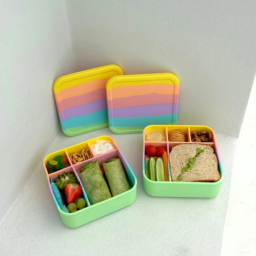 Eco-Friendly BIG Silicone Lunch Box with Rainbow Colors - Reusable Food Storage Container for School, Office & Picnic - BPA-Free, Leak-Proof & Microwave Safe