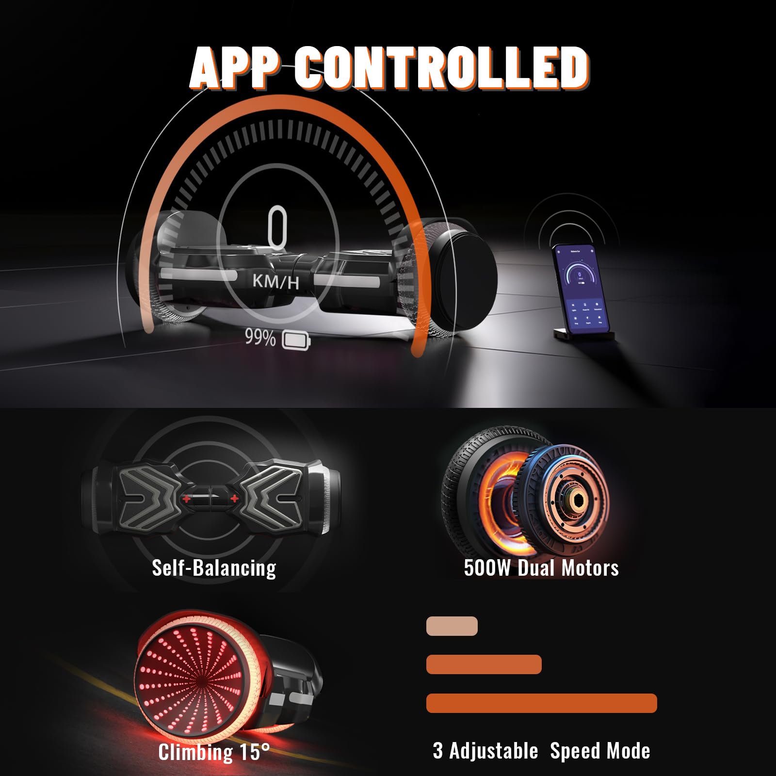 Electric Scooter with Colorful LED Light-Up Wheels, Bluetooth Speakers & App Control - Dual 250W Motors, 8.5 mph Speed & 8.5 Mile Range - Perfect for Commuting, Urban Travel & Fun Rides for Kids, Teens & Adults