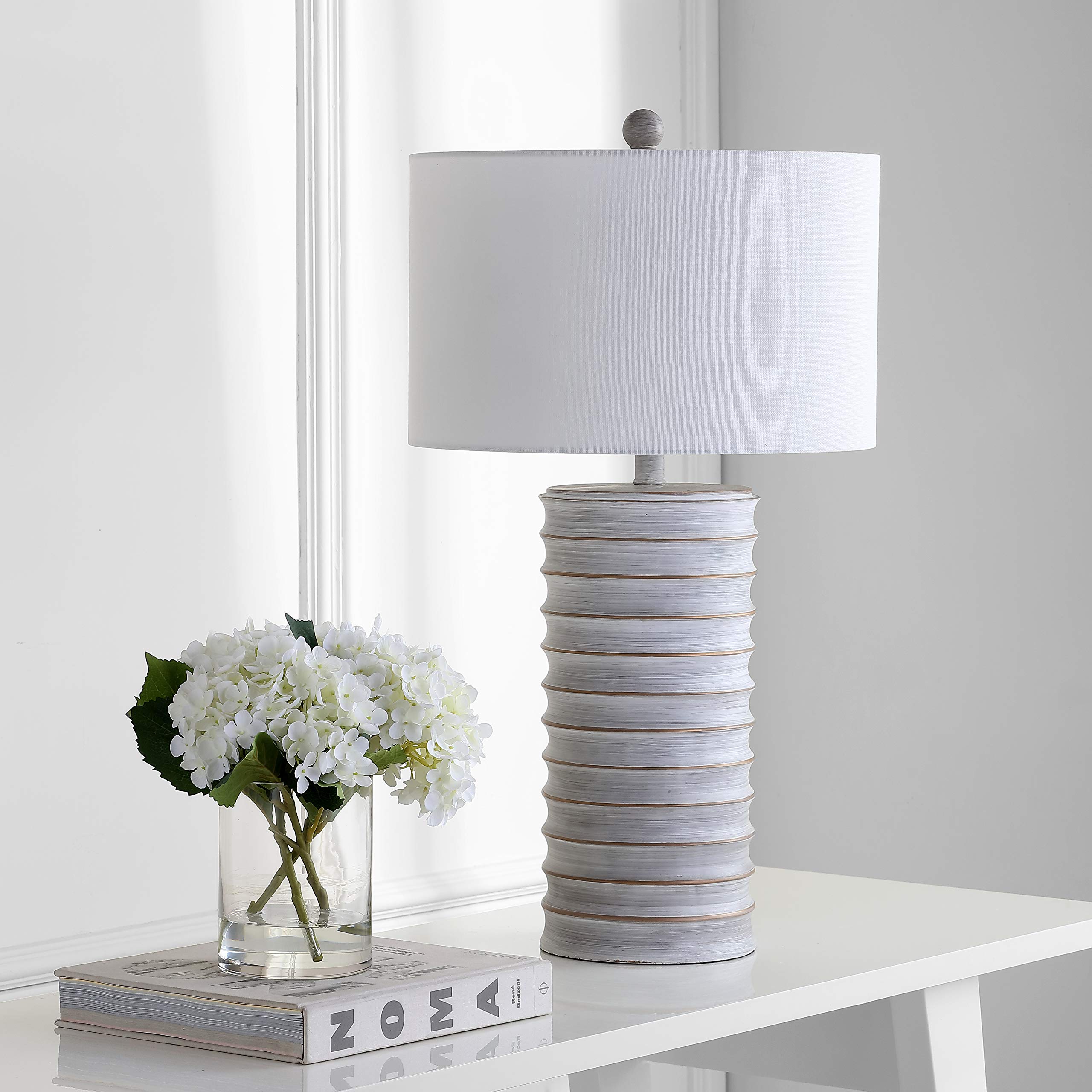SAFAVIEH Melina Rustic Wash White 29-Inch Table Lamp Set of 2 with LED Bulbs - Perfect for Bedroom, Living Room, Home Office & Nightstand Lighting Decor