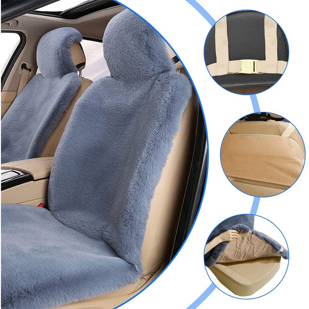 Soft Faux Fur Car Seat Cover - Fluffy & Cozy Seat Cushion for Cars, Trucks & SUVs - 1-Piece with Backrest (Blue Grey) - Perfect for Winter Comfort & Long Drives
