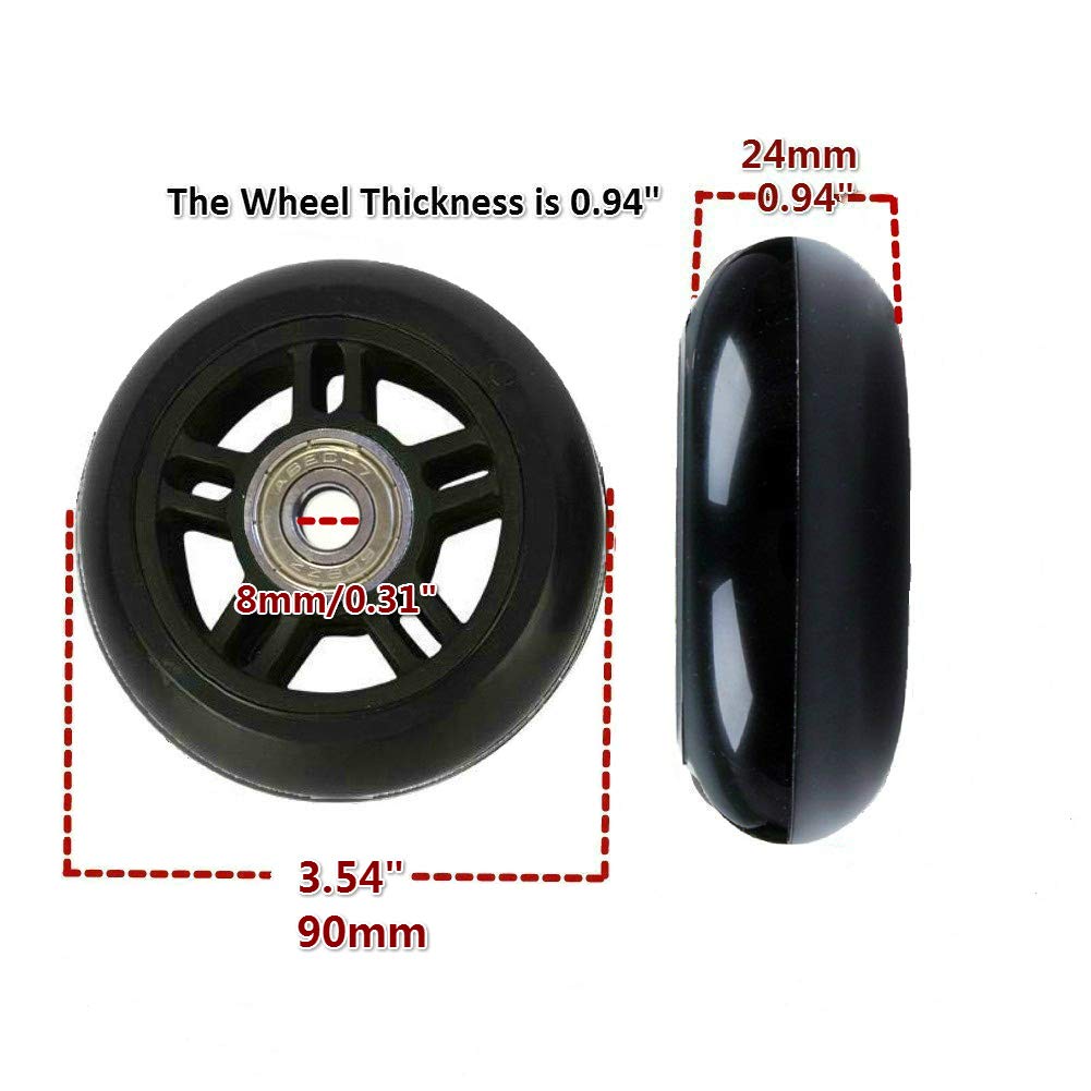 ORO 1 Pair 90mm Luggage Wheels Replacement with 8mm Bearings - Durable Suitcase Wheels for Travel, Inline Skates & Caster Boards | Perfect for Smooth Rolling on Airports, Streets & Skate Parks