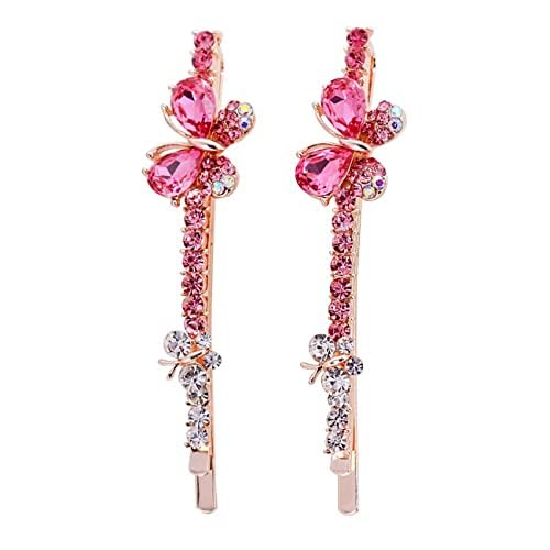 Elegant Crystal Pink Butterfly Bobby Pins for Women & Girls - 2-Piece Hair Accessories Set - Perfect for Weddings, Parties, and Everyday Styling - Ideal Gift for Women and Girls