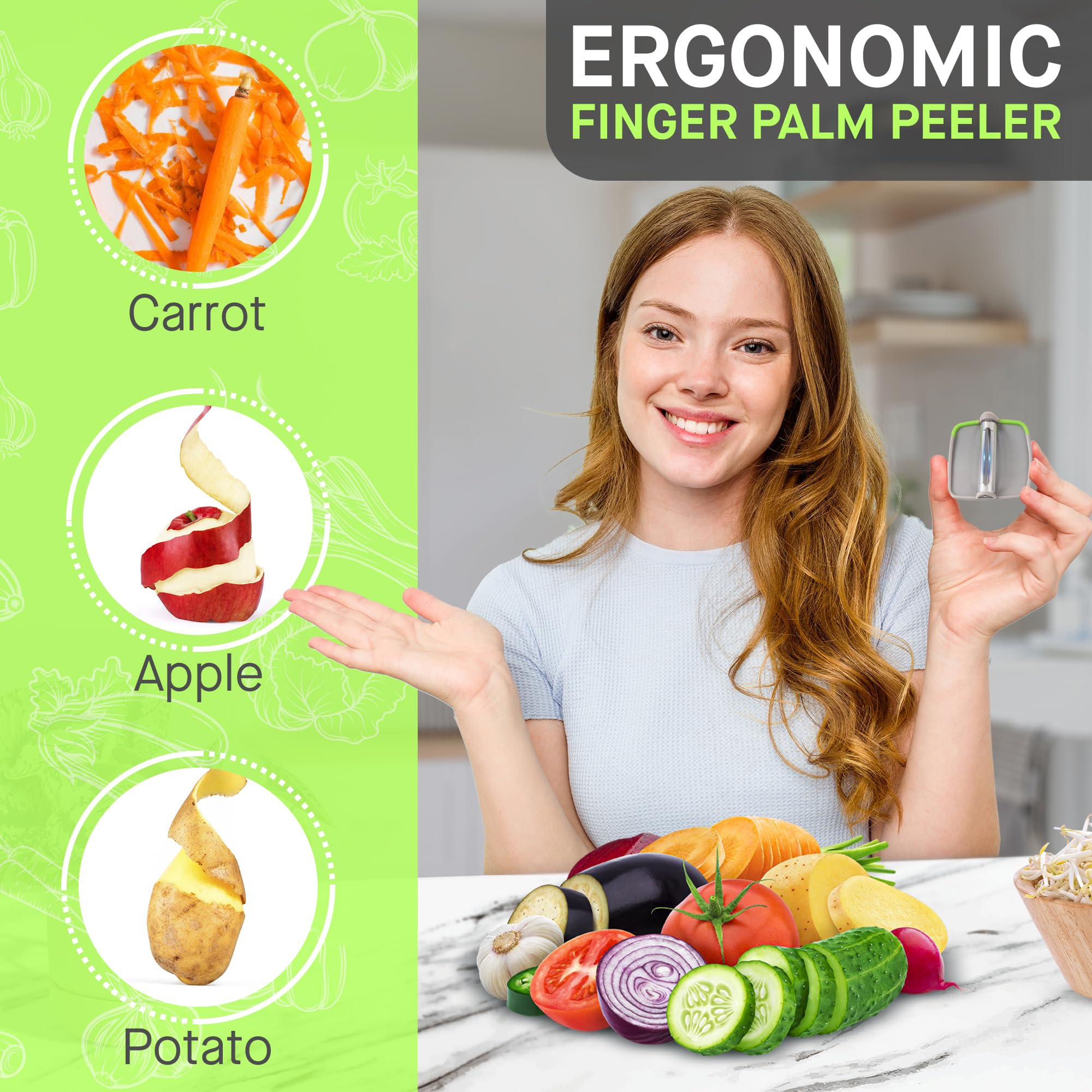 Silicone Finger Grip Vegetable Peeler for Potatoes, Carrots, Cucumbers & Apples - Ergonomic Kitchen Peeling Tool with Comfortable Non-Slip Design - Perfect for Home Cooking, Meal Prep & Healthy Snacks (1 Pack)