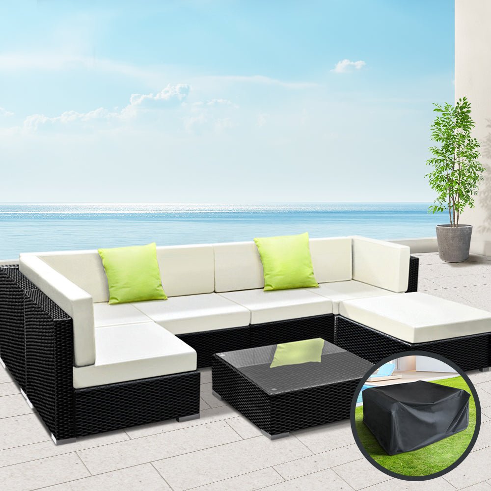 7-Piece Outdoor Wicker Sofa Set with Cushions - Patio Furniture for Garden, Poolside, and Backyard Relaxation