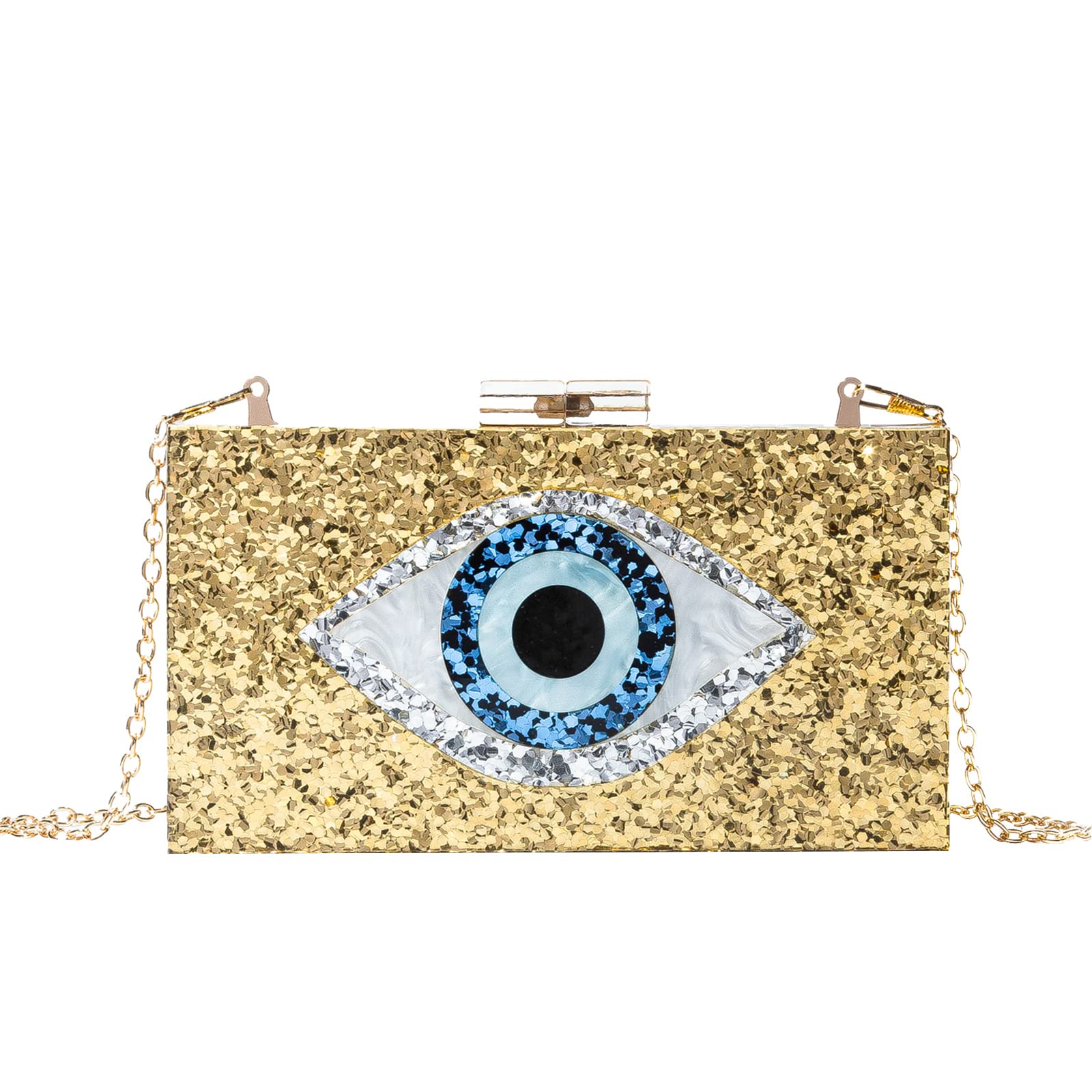 LETODE Women's Evil Eye Acrylic Clutch Purse - Sparkling Glitter Evening Bag with Chain, Shoulder & Crossbody Strap - Perfect for Parties, Weddings & Night Out