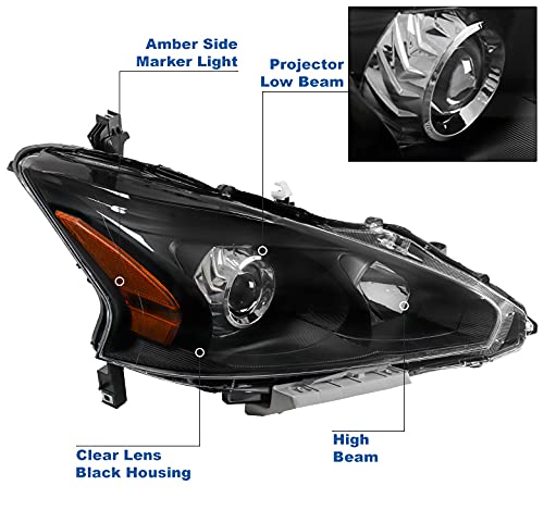 2013-2015 Nissan Altima Sedan 4DR Projector Headlights - Black Housing with 6