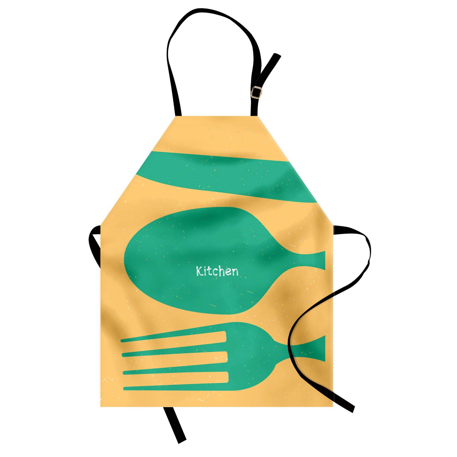 Ambesonne Personalized Chef Apron - Cooking Theme Kitchen Bib with Spoons & Forks Monochrome Grungy Art - Adjustable Neck Unisex Adult Apron in Almond Green - Perfect for Cooking, Baking, BBQ & Kitchen Decor