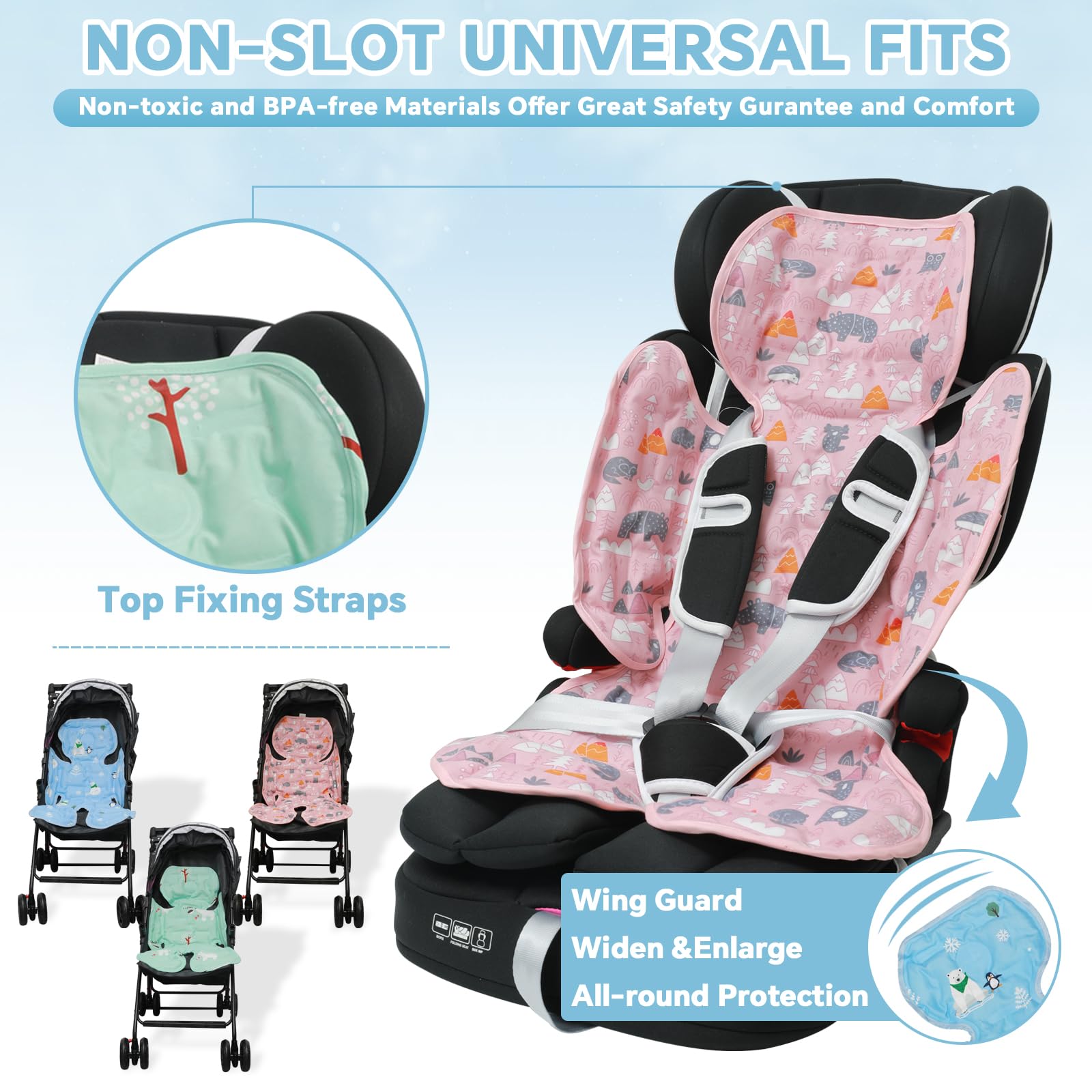 Toddler Car Seat Cooling Pad - Double Sided Gel Cooling Mat for Baby Stroller, Child Safety Seat & High Chair | Summer Cool Comfort for Kids | Pink Baby Cooling Cushion | Perfect for Hot Car Rides, Outdoor Walks & Indoor Use