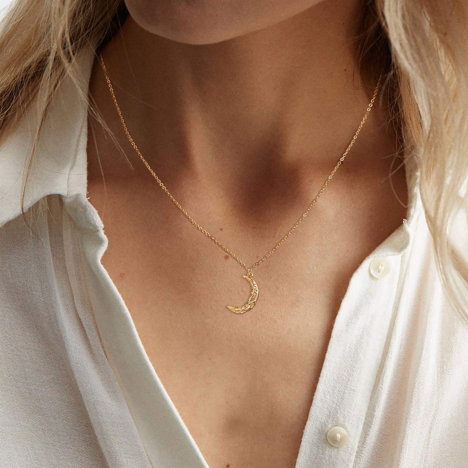 14K Gold Plated Moon Pendant Necklace for Women - Dainty Crescent Moon & Star Chain Jewelry for Everyday Wear, Gifts & Special Occasions