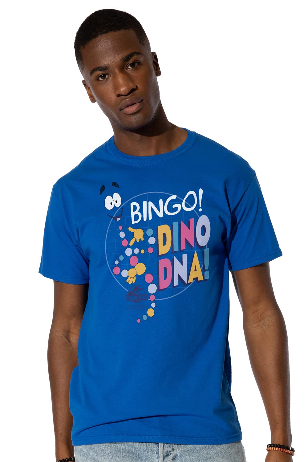 Official Jurassic Park Dino DNA Bingo T-Shirt for Men - Short Sleeve Cotton Tee - Perfect for Movie Nights, Gifts & Dinosaur Lovers