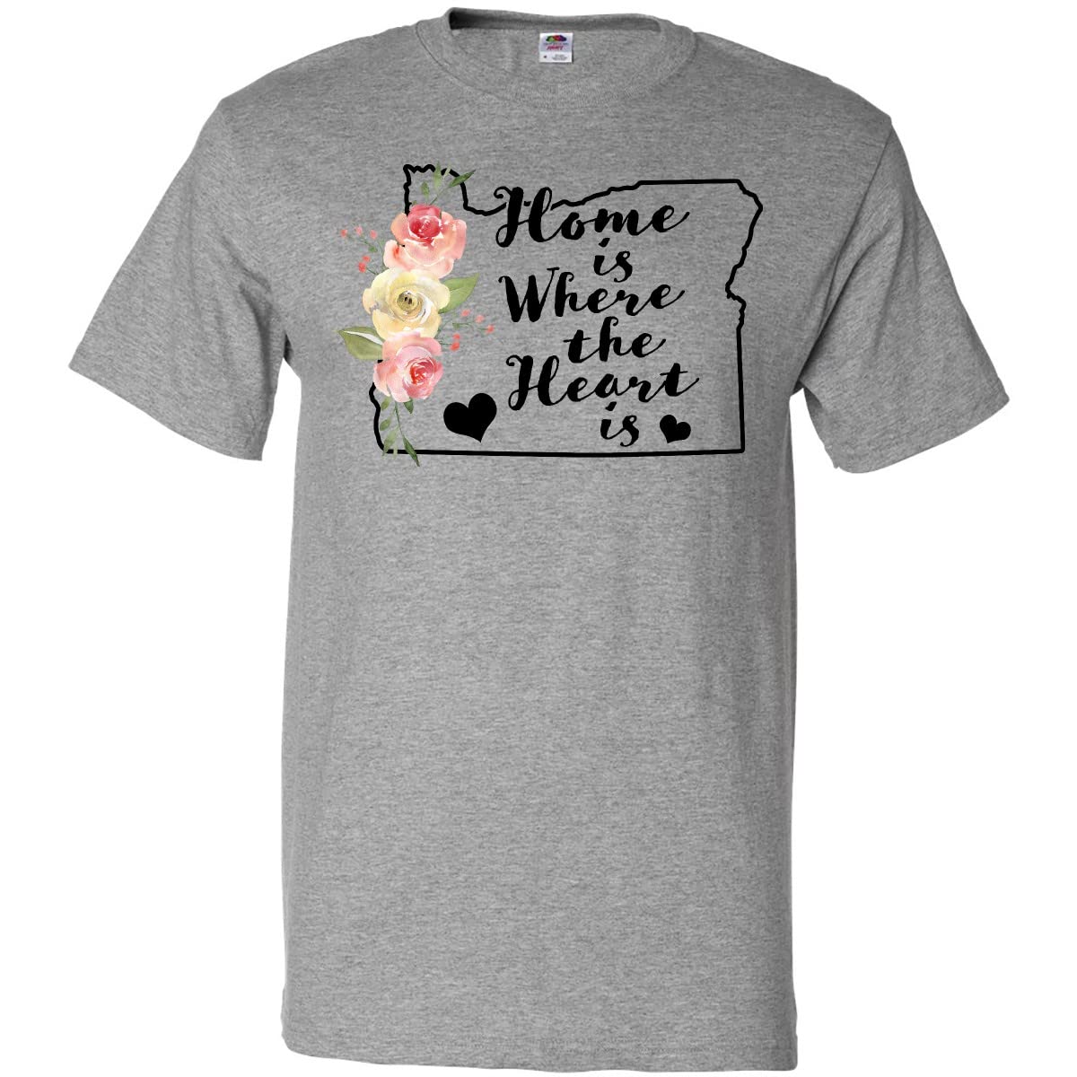 Oregon Home is Where The Heart is Watercolor Floral T-Shirt - Women's Soft Cotton Graphic Tee for Casual Wear & Travel Souvenirs