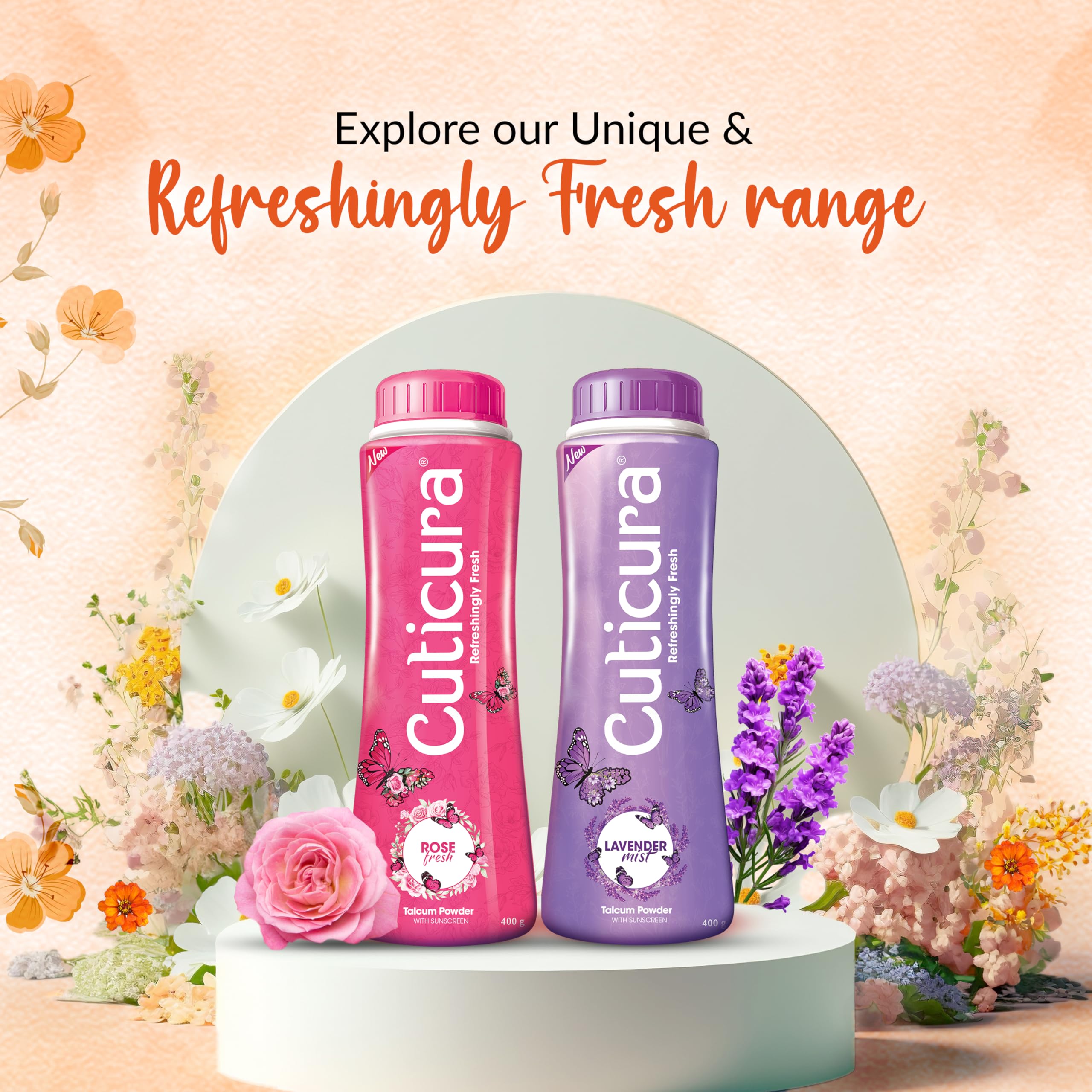 Cuticura Original Bloom Talcum Powder with Sunscreen 400g | Odor Control & Long-Lasting Fragrance | 100% Vegan & Cruelty-Free | Refreshingly Fresh Talc for Daily Use, Gym, Travel & Post-Shower Comfort