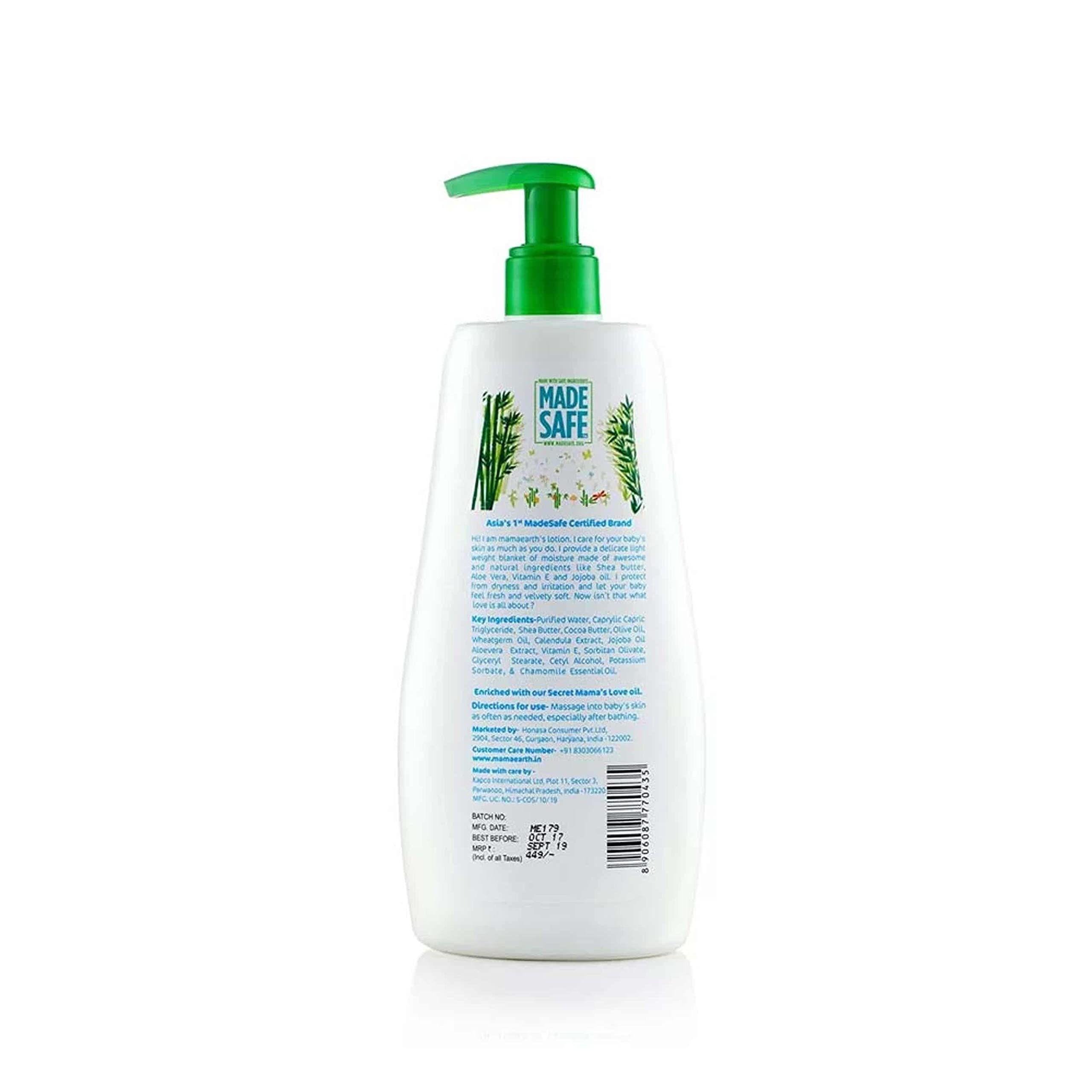 Mamaearth Natural Baby Lotion for Daily Moisturizing - 400ml | Hypoallergenic & Gentle for Newborn Skin | Perfect for Dry Skin Care & Massage After Bath