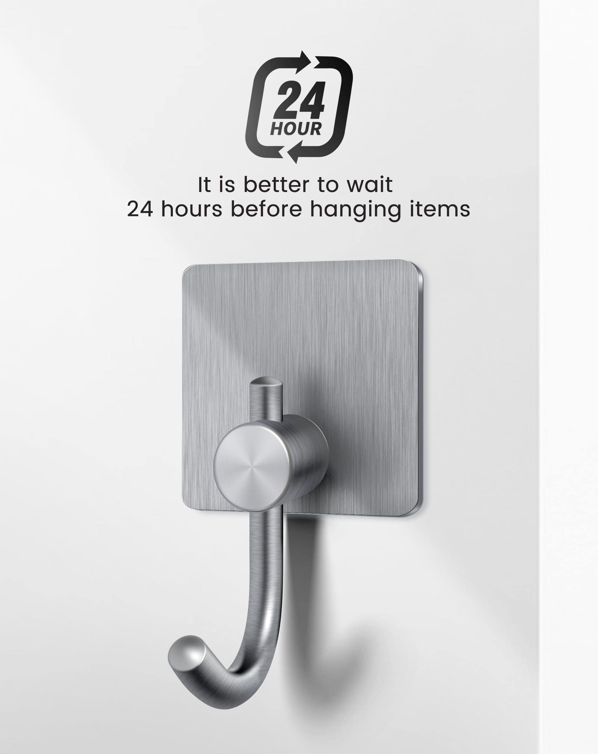 Heavy Duty Adhesive Towel Hooks - No Drill Wall Hooks for Bathroom, Kitchen & Bedroom - 4 Pack Silver Hanging Hooks for Robes, Towels & Clothes - Perfect for Small Spaces & Rentals