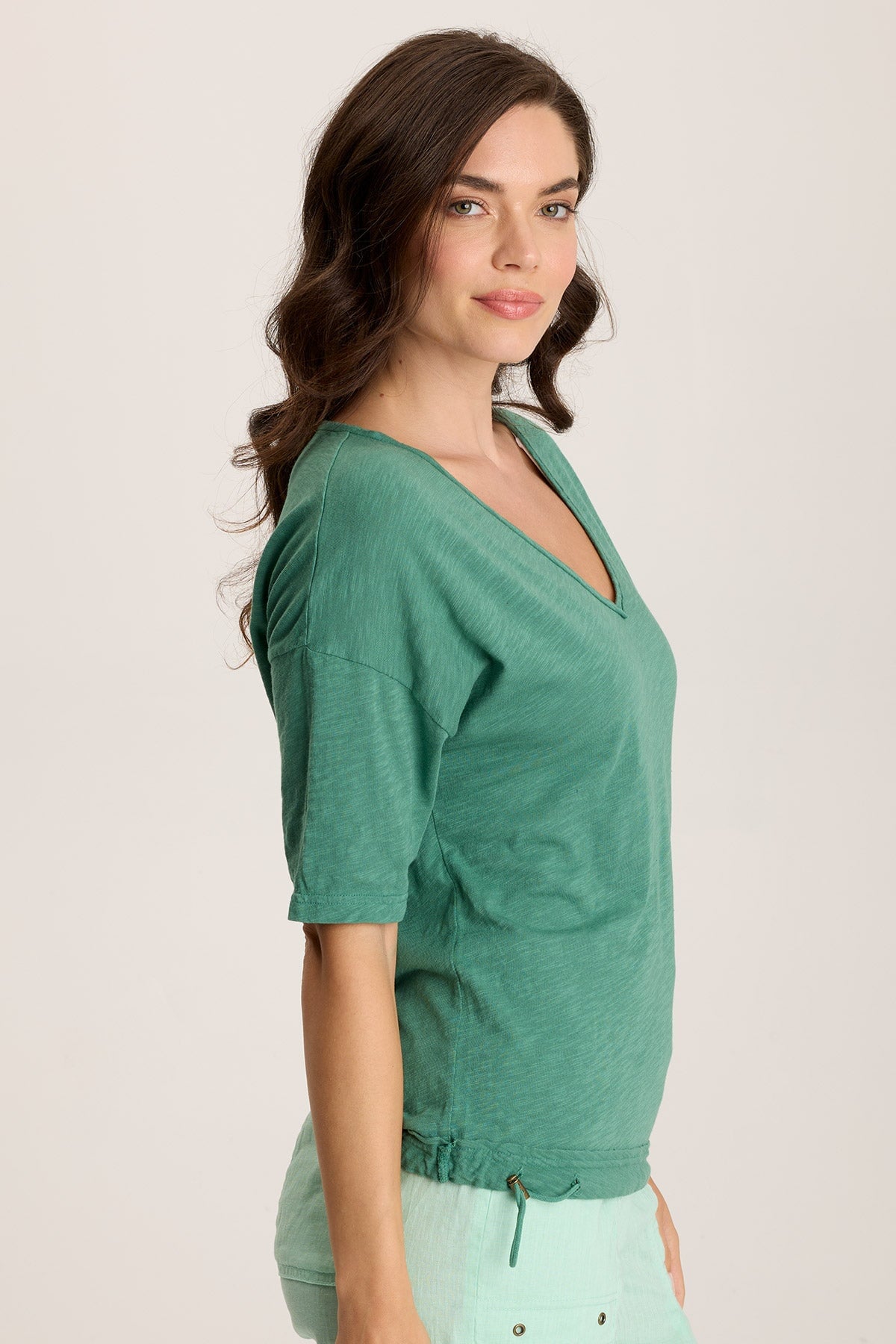 Rajni V Neck Cinchable Hem Tee for Women - Stylish Adjustable Fit T-Shirt - Casual & Work Wear - Perfect for Office, Date Night & Everyday Outfits