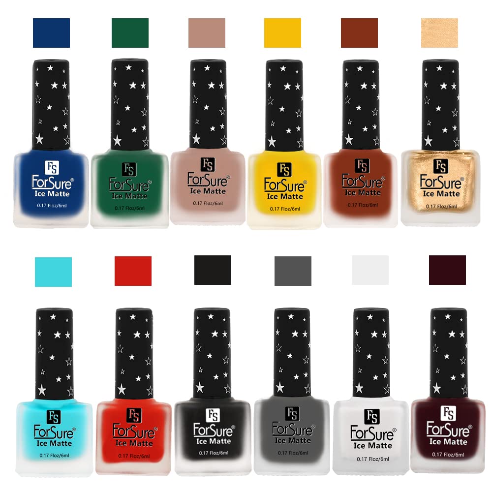 ForSure® Ice Matte Nail Polish Set - 12 Piece Multicolor Nail Paint Kit (FSMNP_08) | Long Lasting Gel Effect for Manicure, Pedicure & Nail Art | Perfect for Parties, Weddings & Everyday Wear