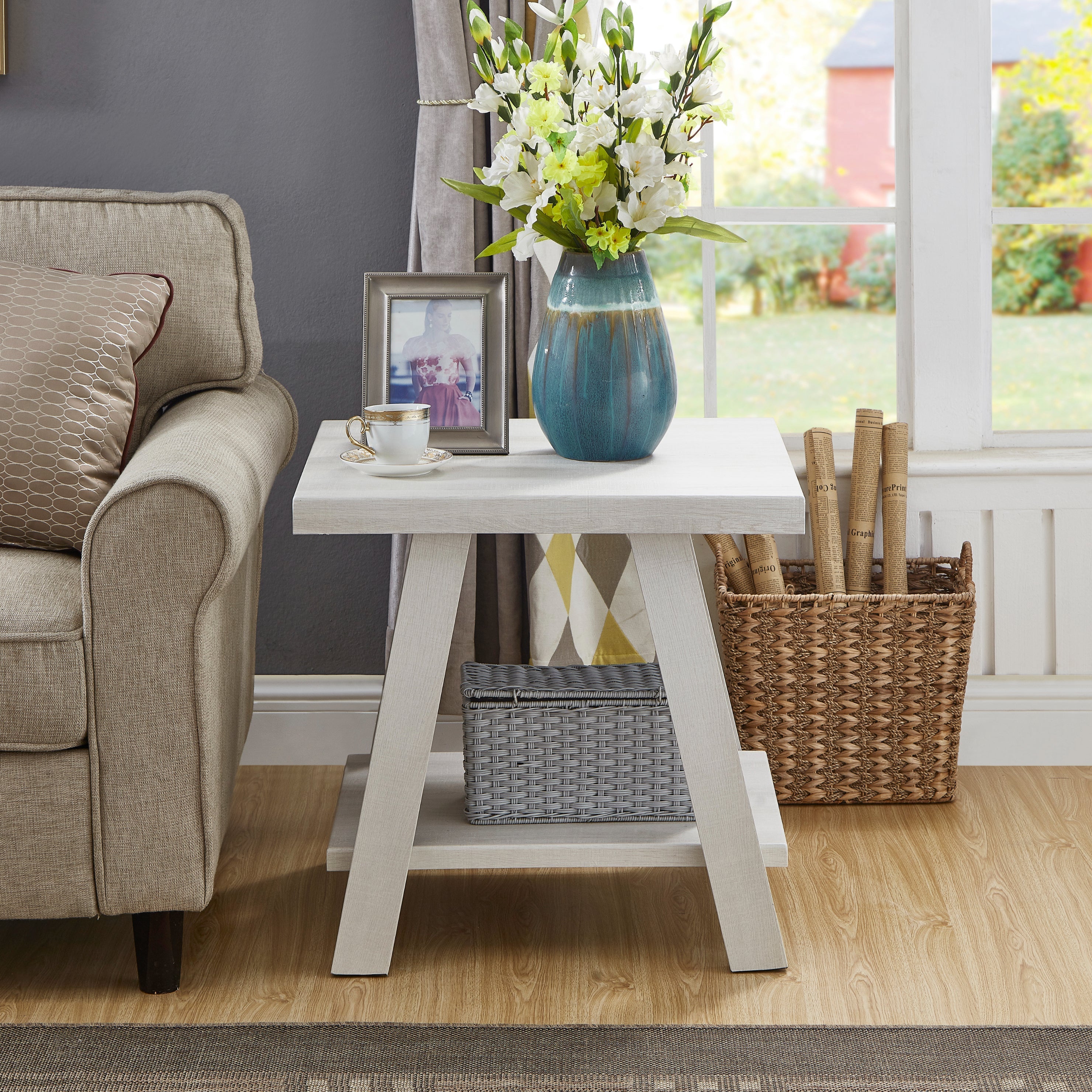 Roundhill Furniture Athens Contemporary White Wood Shelf Coffee Table Set - Modern Living Room & Office Decor for Stylish Home Furnishing