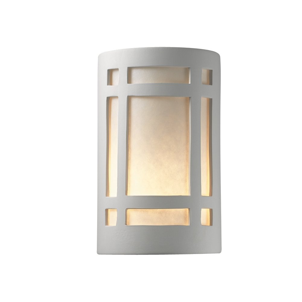 CER-7485W-BIS White Outdoor Wall Sconce with Ceramic Bisque Shades - Weatherproof Porch Light for Patio, Garden, and Entryway Lighting