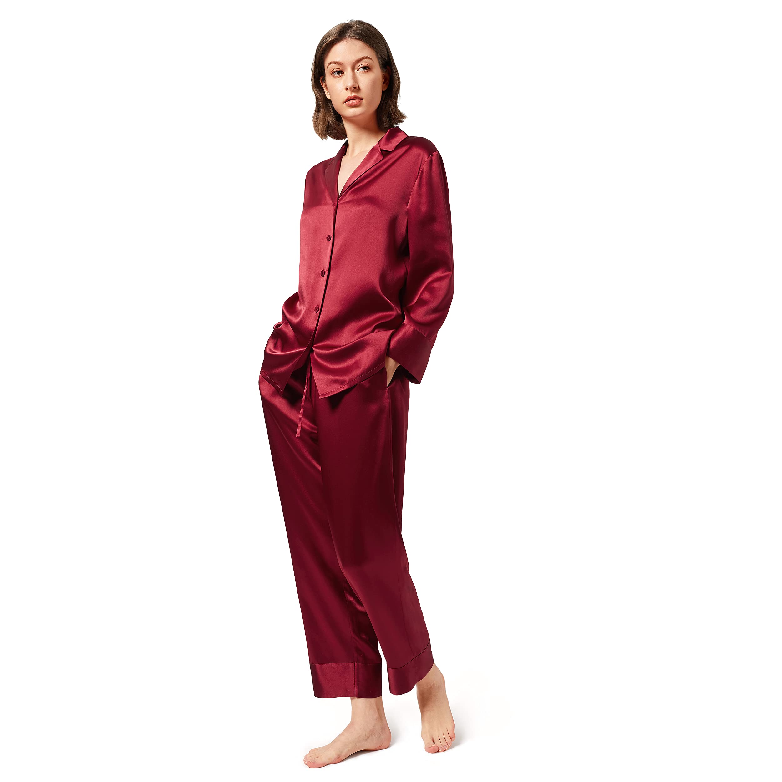 Mommesilk 100% Mulberry Silk Pajama Set for Women - Long Sleeve Washable Silk Sleepwear - Summer Nightwear for Comfortable Sleep & Relaxation at Home