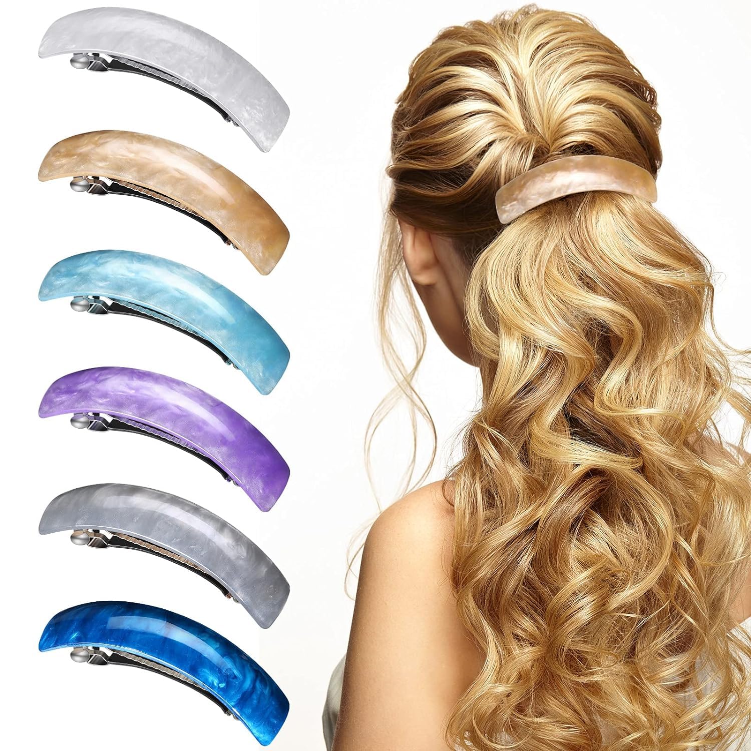 4pcs Retro Acrylic Automatic Hair Clips for Women - Elegant French Design Large Barrettes for Ladies & Girls - Perfect for Everyday Styling, Weddings & Special Occasions