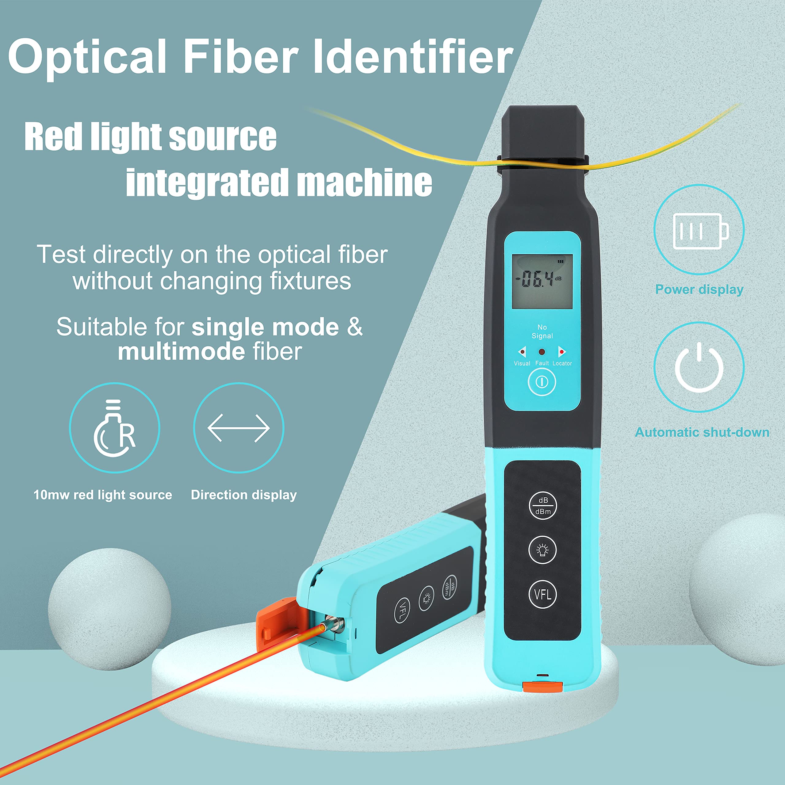 Hanchen Handheld Optical Fiber Identifier & Tester - High Performance Live Fiber Detector with 10mw Red Light Source for Single Mode/Multimode Cables (Blue) | Ideal for Network Maintenance, Telecom Installations & Fiber Optic Testing