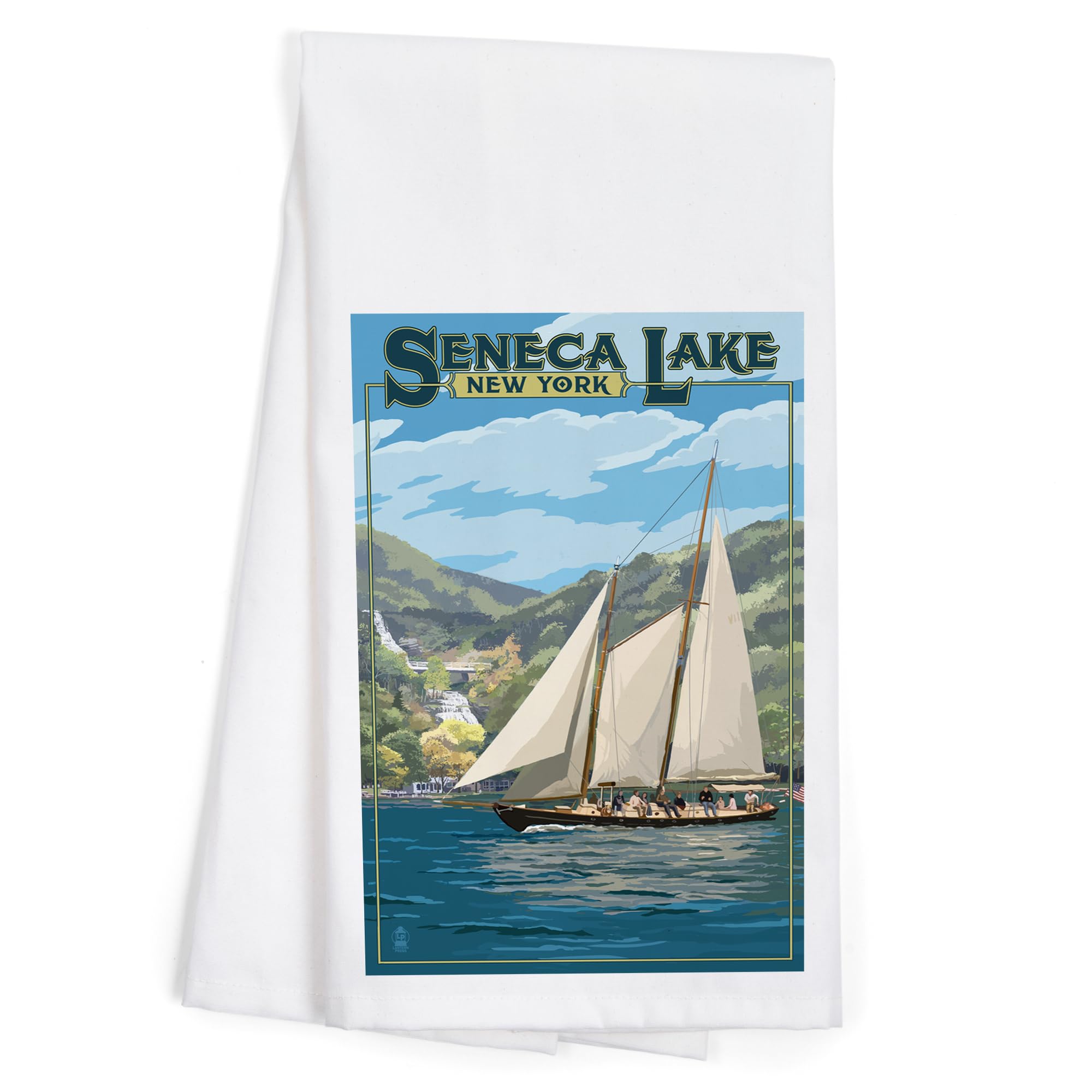 Seneca Lake New York Schooner Sailboat 100% Cotton Tea Towel - Decorative Hand Towel for Kitchen & Home - Perfect for Dish Drying, Gift Giving & Coastal Decor