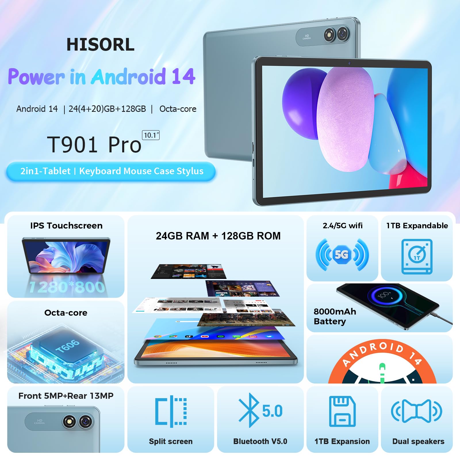 **10 Inch Android 14 Tablet with Keyboard – 24GB RAM + 128GB Storage (1TB Expandable), 8-Core CPU, 8000mAh Battery, 5G WiFi, Widevine L1, GMS Certified – 2-in-1 Laptop & Tablet with Mouse & Stylus (Green) – Perfect for Work, Study, and Entertainment**