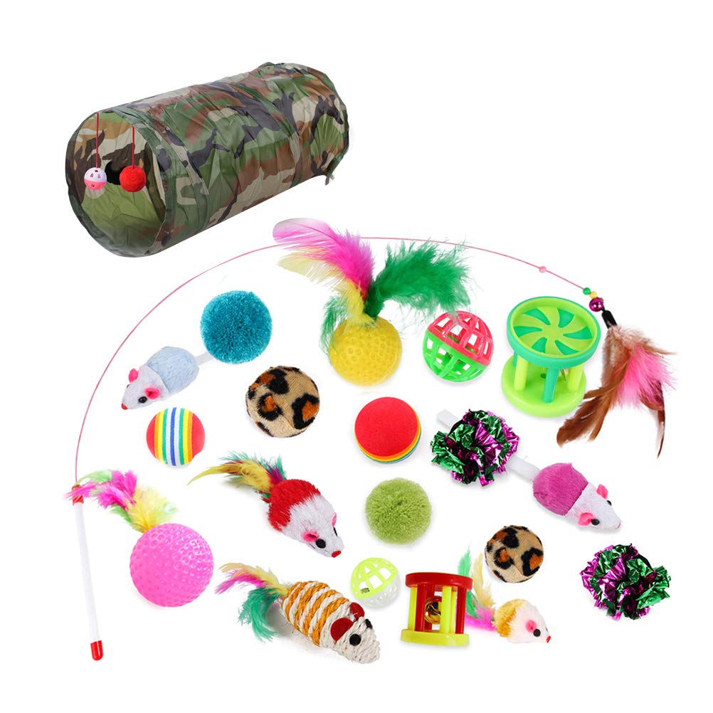 21-Piece Cat Teaser Toy Set - Interactive Plush Play Balls & Chaser Toys for Cats - Colorful Teasing Supplies for Indoor Play & Exercise - Perfect for Kittens & Adult Cats